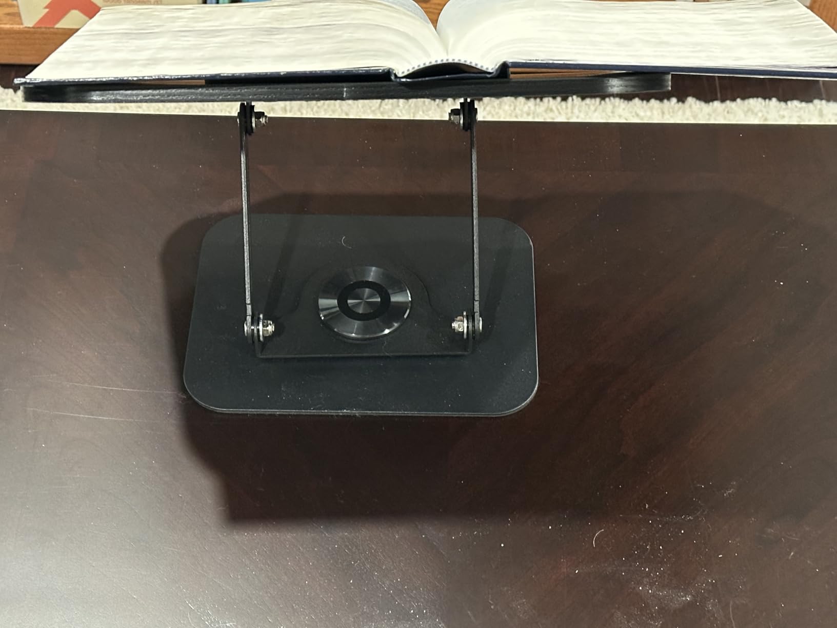 Book Stand for Reading, Adjustable Book Holder with 360° Rotating Bases, Foldable Designs, and Elastic Clips, Multifunctional Display Stand for Recipe, Cookbooks, Magazines, Tablets, Laptops customer photo 2