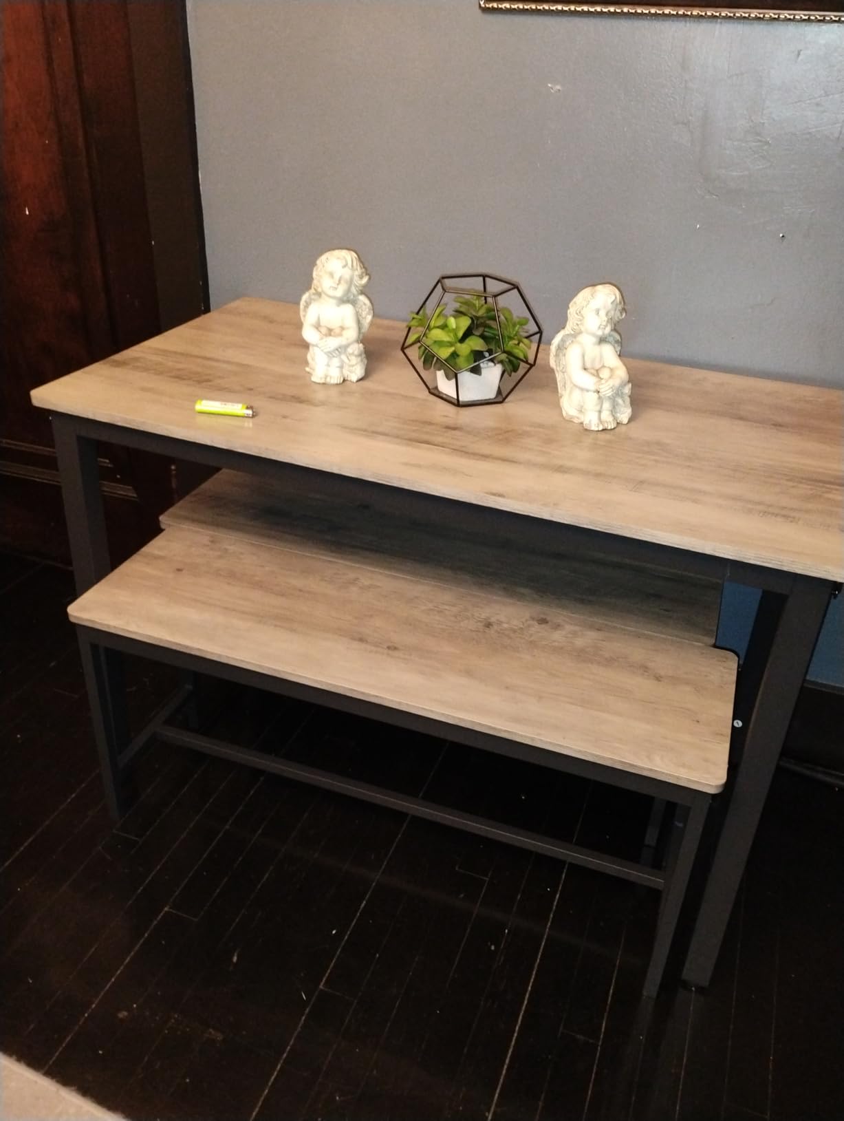 Sturdy Durable Dining Table Set for 4 with Bench, Easy to Assemble Kitchen Table with Bench, Space-Saving Ideal 4-Person Set for Daily Meals, brunches, or workspace,Grey customer photo 2
