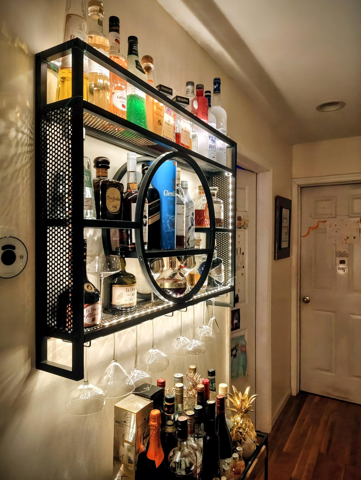 39 Inch Metal Wall Mounted Wine Rack, 3 Tier Bar Shelves with Glass Holder, Large Capacity Modern Liquor Shelves for Home Bar, Dining Room & Kitchen, Black customer photo 1
