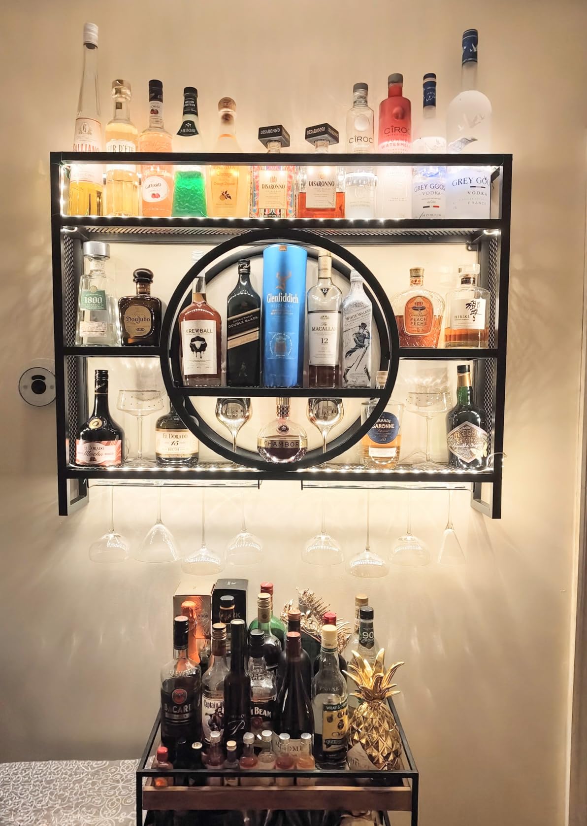 39 Inch Metal Wall Mounted Wine Rack, 3 Tier Bar Shelves with Glass Holder, Large Capacity Modern Liquor Shelves for Home Bar, Dining Room & Kitchen, Black customer photo 2