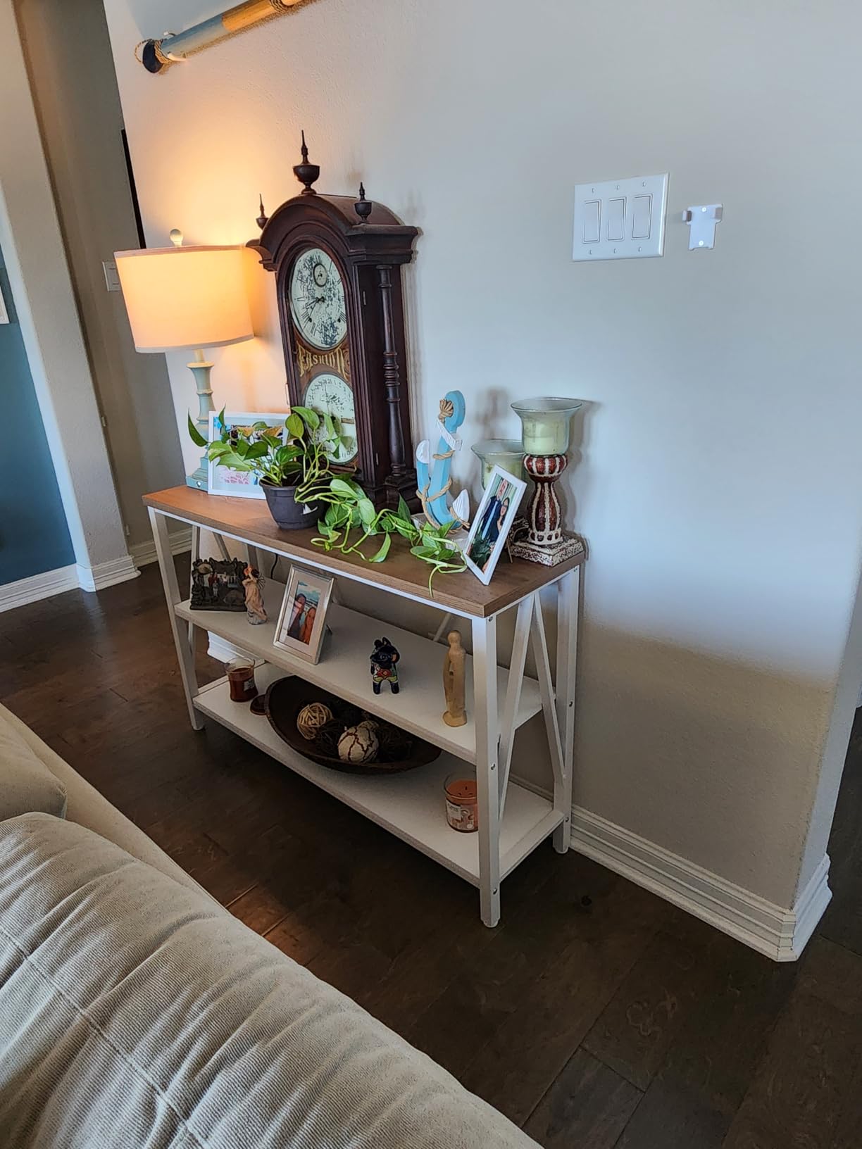 HOMISSUE Entryway Console Table, Rustic Console Table with Wide Storage, Industrial Foyer for Entryway with 3-Tier Open Shelves, Entry Tables for Living Room, Hallway, Brown, 47 Inch customer photo 2