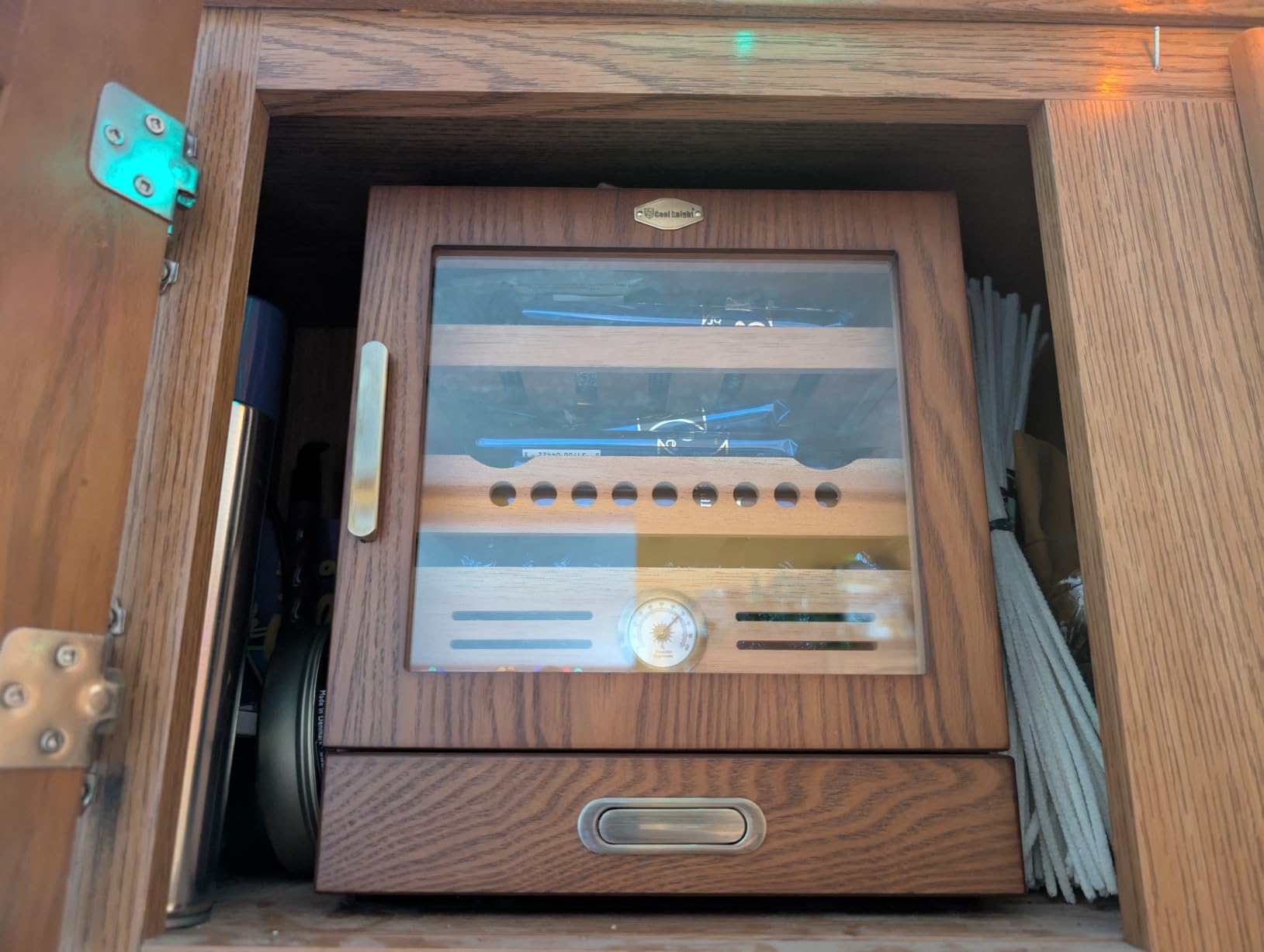 COOL KNIGHT Cigar Humidor Cabinet, Cigar Cabinet Humidor with Spanish Cedar Wood Drawer, Precision Hygrometer, 2 Humidifiers and Cigar Accessories Drawer, Christmas for Cigar Lovers customer photo 1
