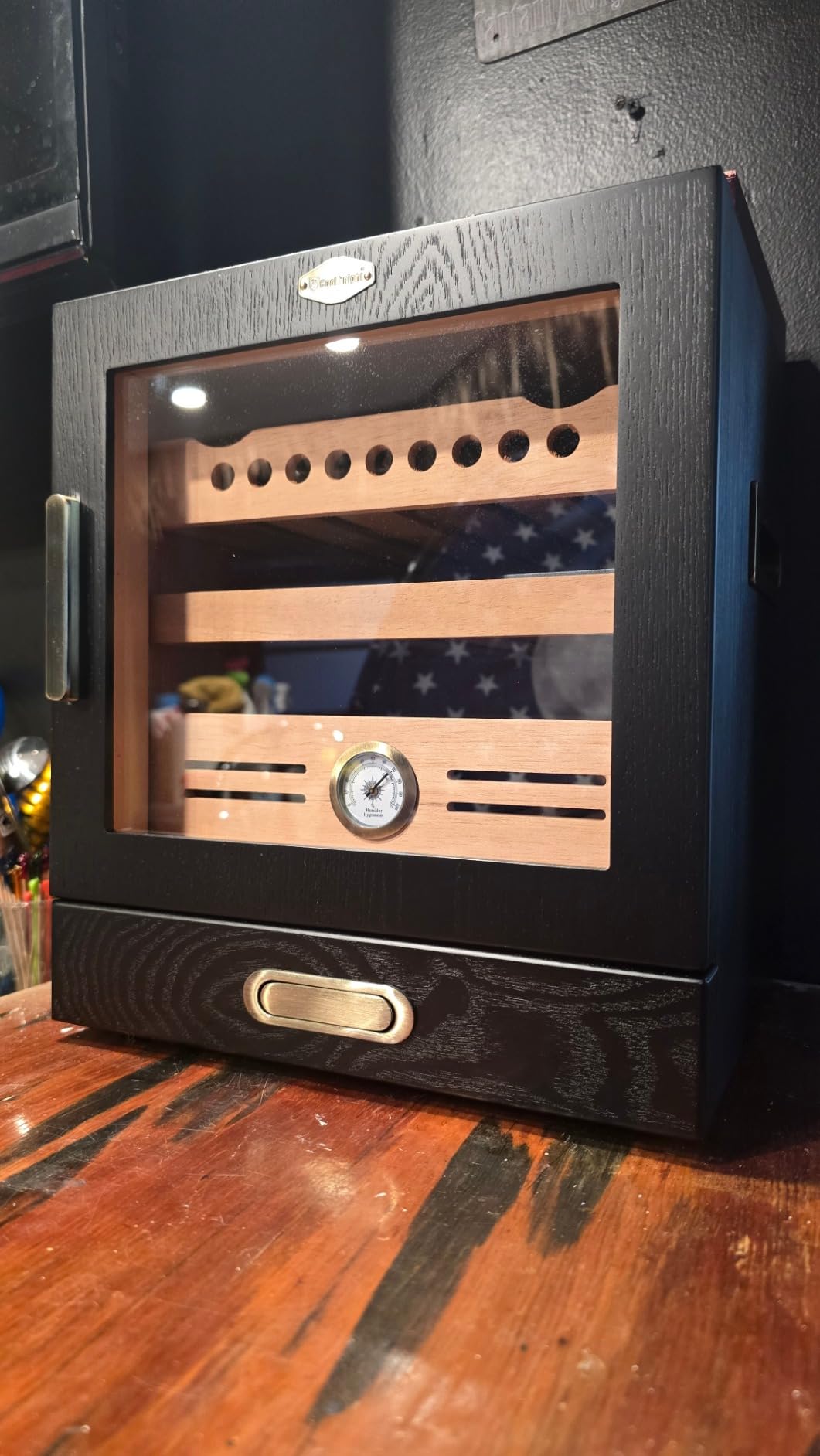 COOL KNIGHT Cigar Humidor Cabinet, Cigar Cabinet Humidor with Spanish Cedar Wood Drawer, Precision Hygrometer, 2 Humidifiers and Cigar Accessories Drawer, Christmas for Cigar Lovers customer photo 2