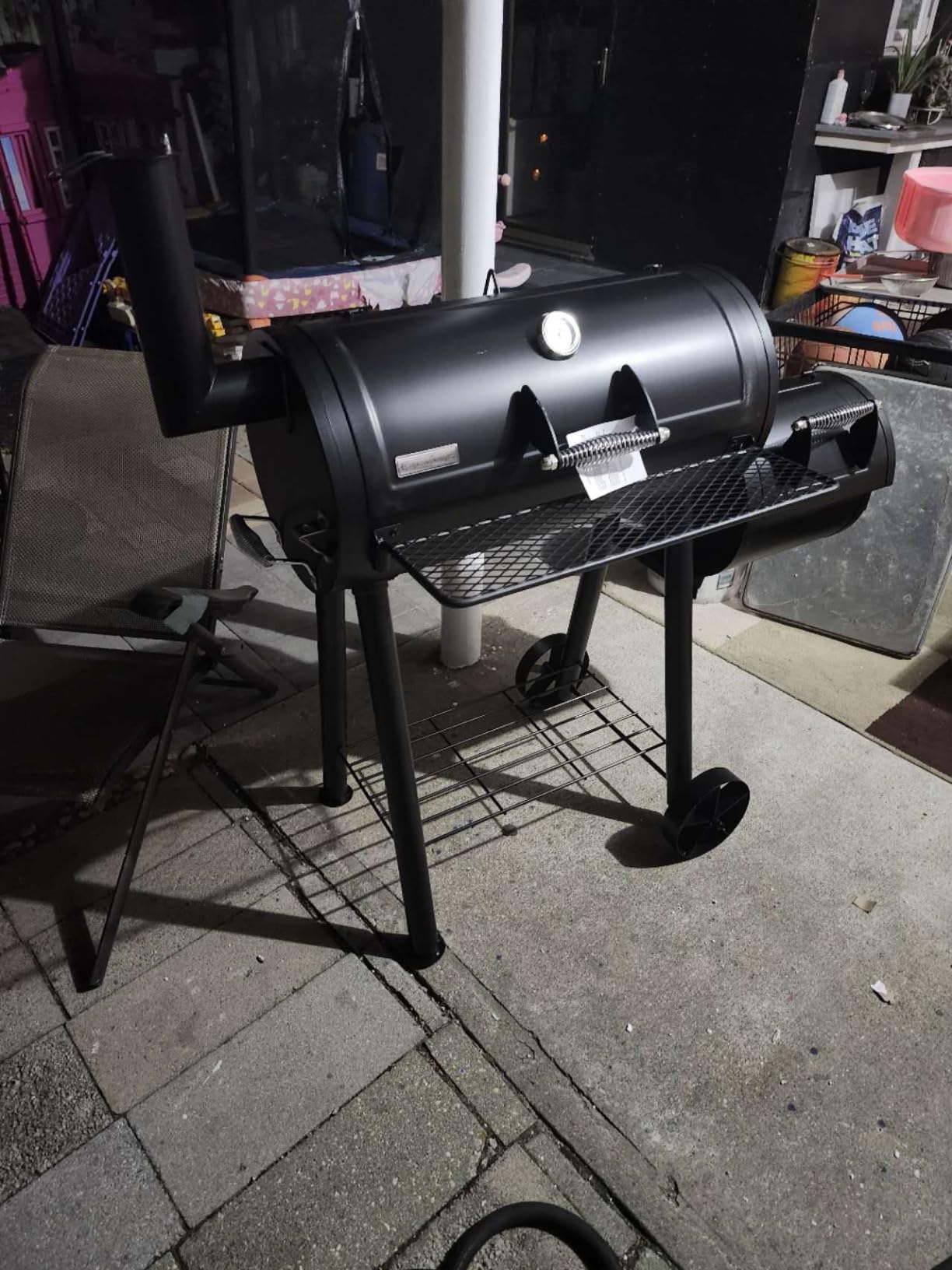 GREEN PARTY Offset Smoker Charcoal Grills with 28 Inch Cook Chamber, Barrel Smoker and Charcoal Grill Combo, 512 Sq. In. Space Barrel Smoker Grill for Outdoor BBQ Patio Backyard Cooking customer photo 2