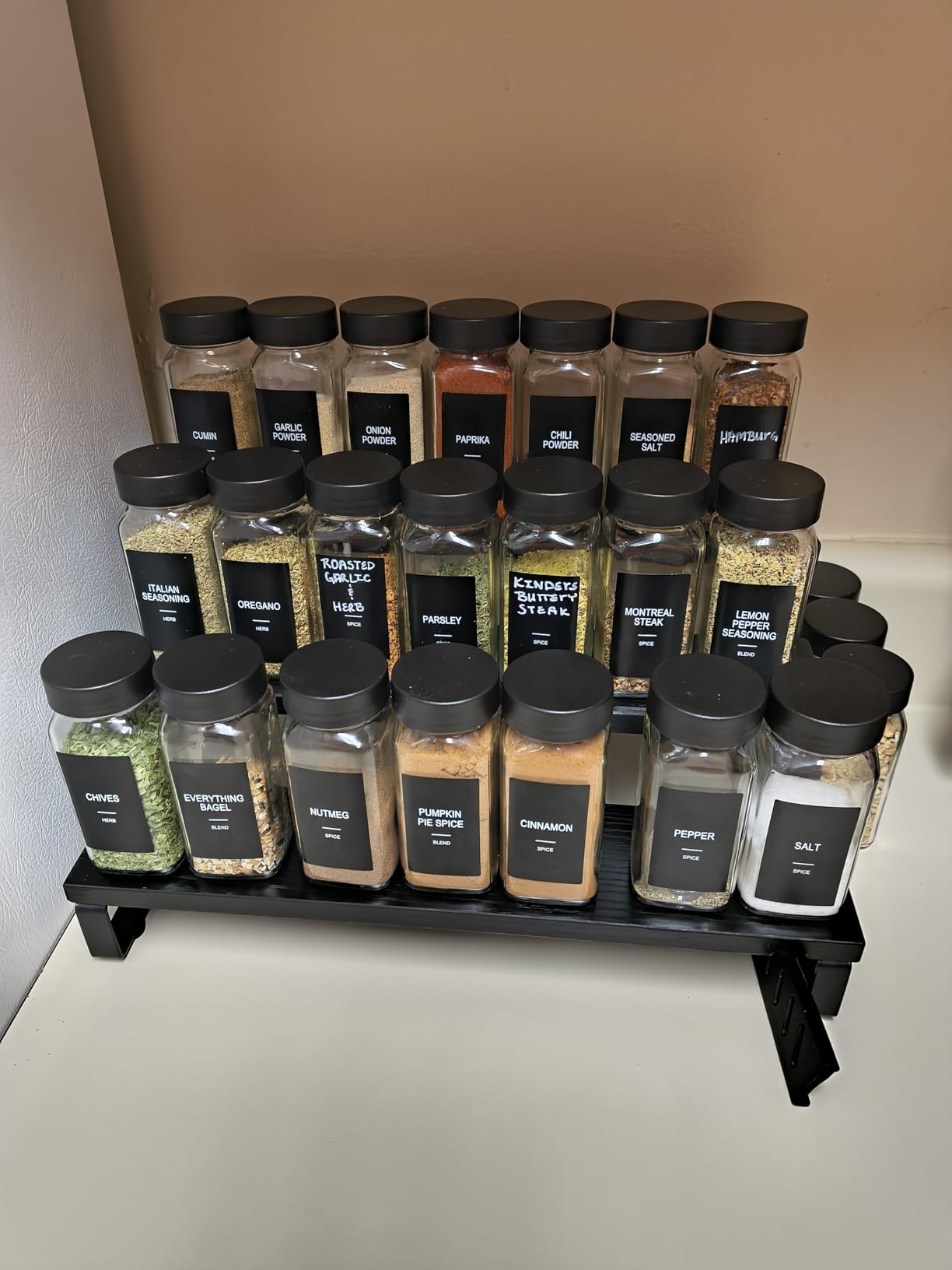 24 Glass Spice Jars with Labels,Spice Jar Set,4oz Seasoning Containers,Spice Containers with Black Airtight Lids and Shaker Lids,Square Empty Spice Bottles, 492 Labels,1 Funnel customer photo 2