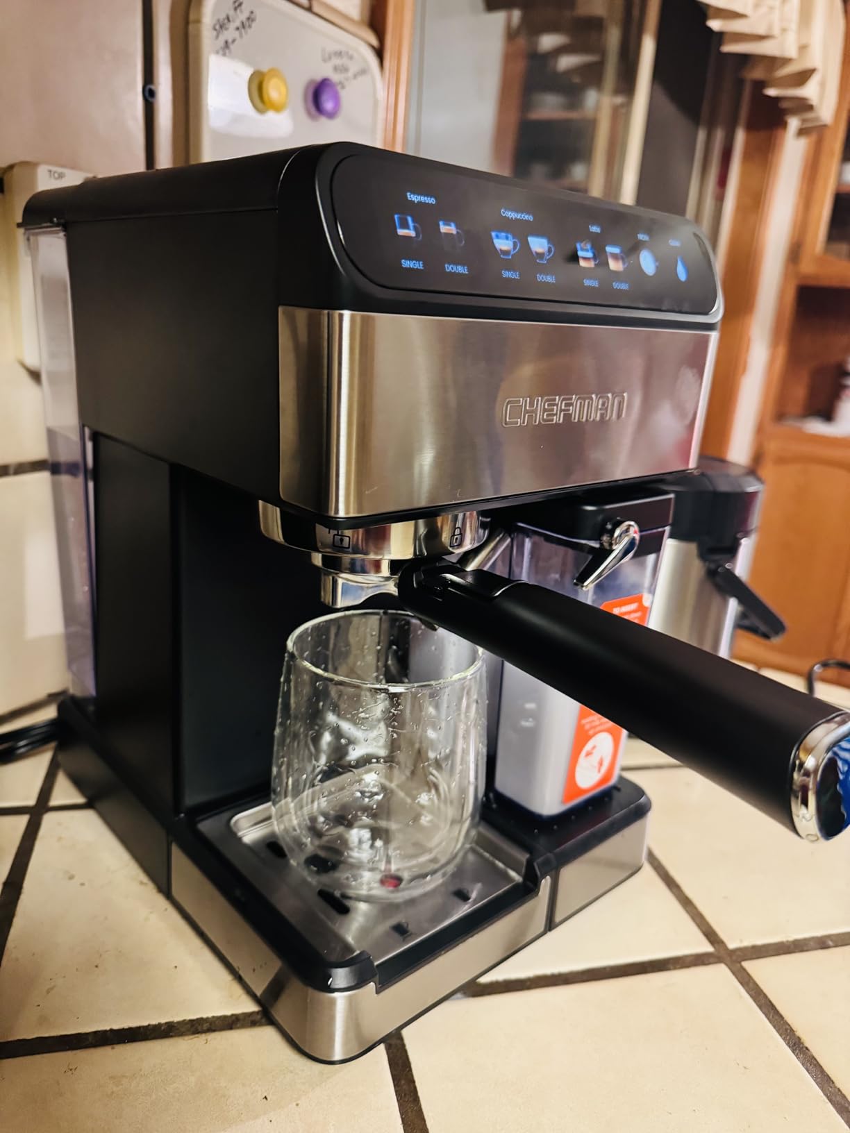 Chefman CaféMaster Pro Espresso Machine, Brew Single or Double Shots, Coffee Maker with Built-In Milk Frother for Cappuccino & Latte, XL 1.8 Liter Removable Water Reservoir - Stainless Steel customer photo 1