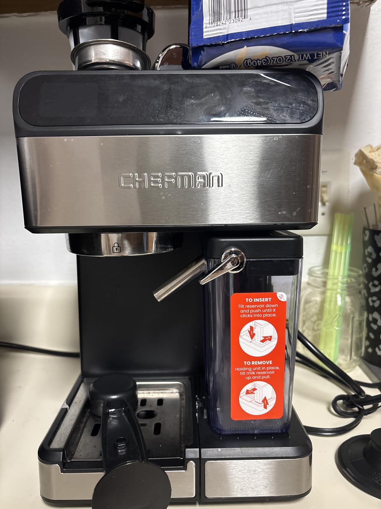 Chefman CaféMaster Pro Espresso Machine, Brew Single or Double Shots, Coffee Maker with Built-In Milk Frother for Cappuccino & Latte, XL 1.8 Liter Removable Water Reservoir - Stainless Steel customer photo 2