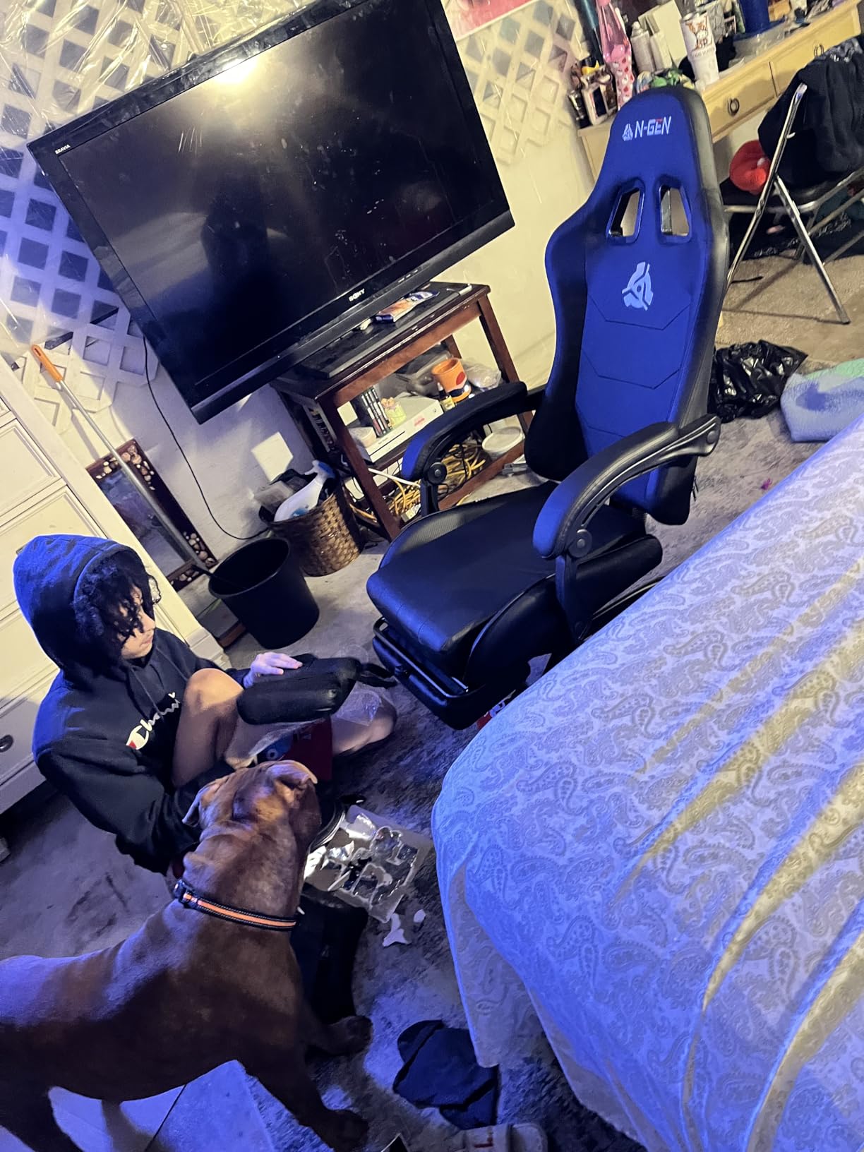 N-GEN GAMING Video Gaming Chair with Footrest Lumbar Support for Home Office High Back Recliner Height Adjustable Ergonomic Comfy Leather Computer Desk Chair (White) customer photo 2