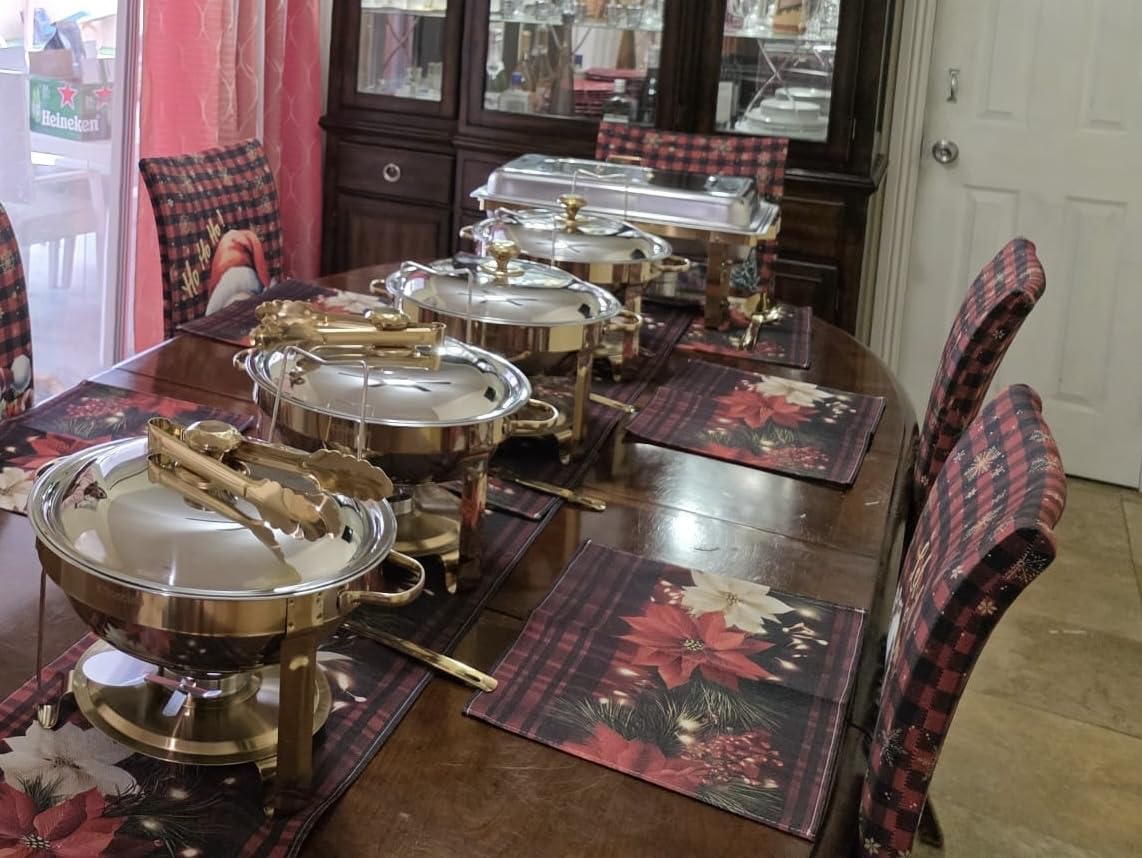 Chafing Dishes for Buffet, 4 Pack 5QT Round Stainless Steel Chafing Dish Set for Home Parties, Christmas Gatherings, Catering Events Complete Buffet Warmer Set (Golden 4) customer photo 2