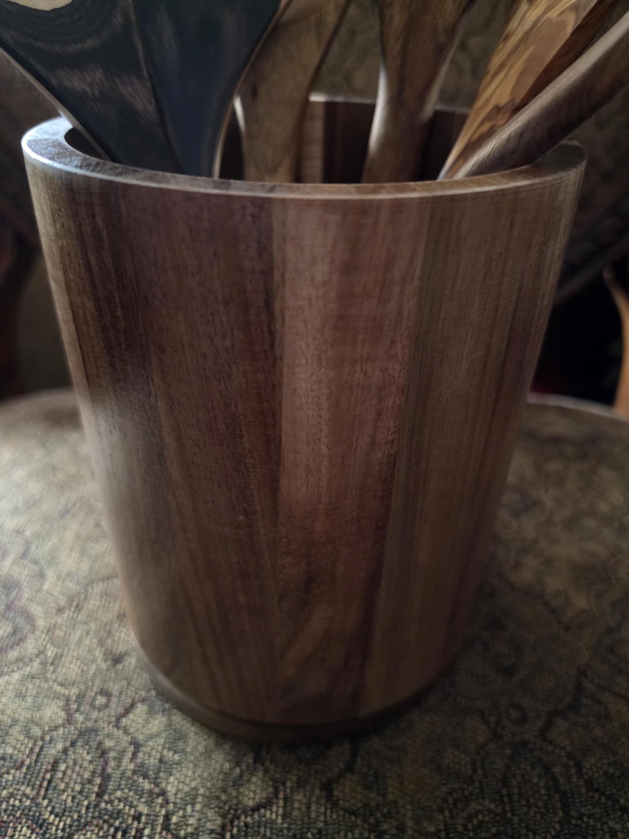 Wooden Utensil Holder, 360°Rotating 7.3'' Large Utensil Holder for Kitchen Counter, Kitchen Utensil Organizer, Utensil Crock, Farmhouse Kitchens Countertop Decor, Acacia Wood customer photo 2