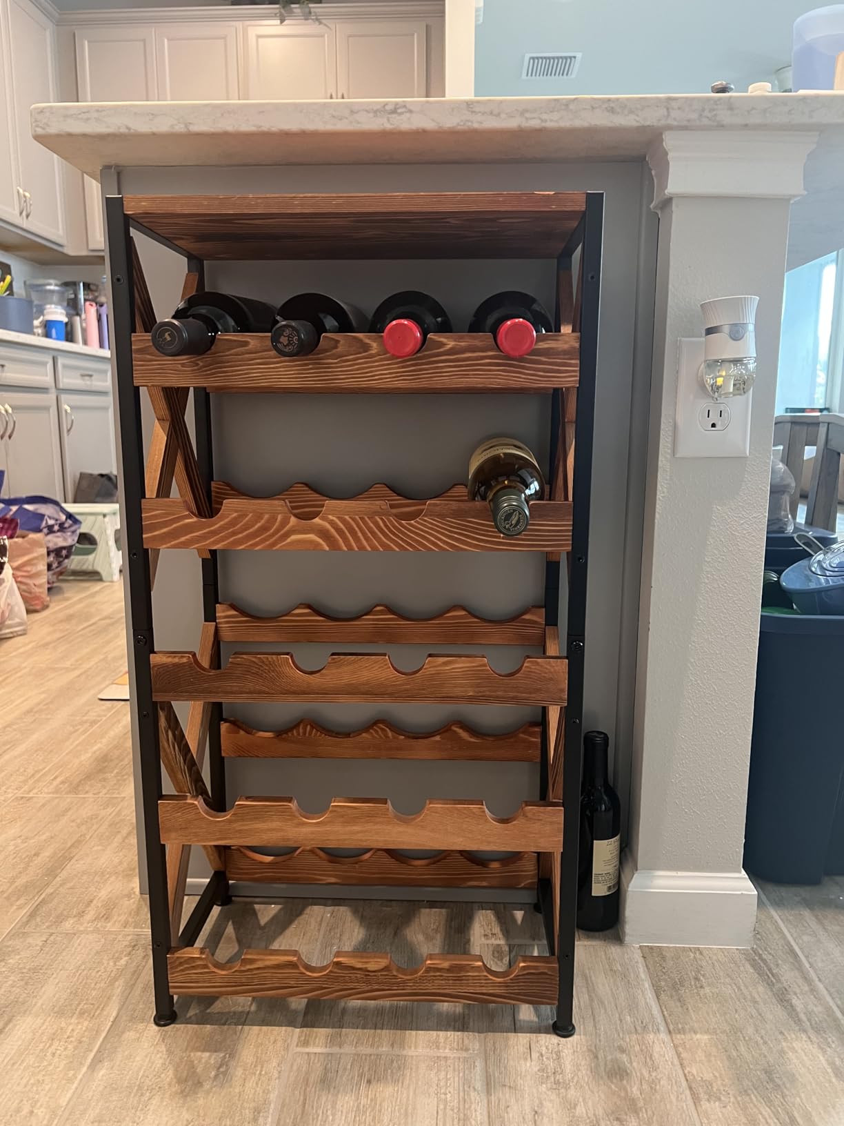 20 Bottle Wine Rack Freestanding Floor with Wood Top,Wobble-Free 5 Tier Wine Display Storage Stand Shelf,Stackable Modular Wine Bottle Holder Rack for Kitchen,Cellar,Living Room customer photo 2