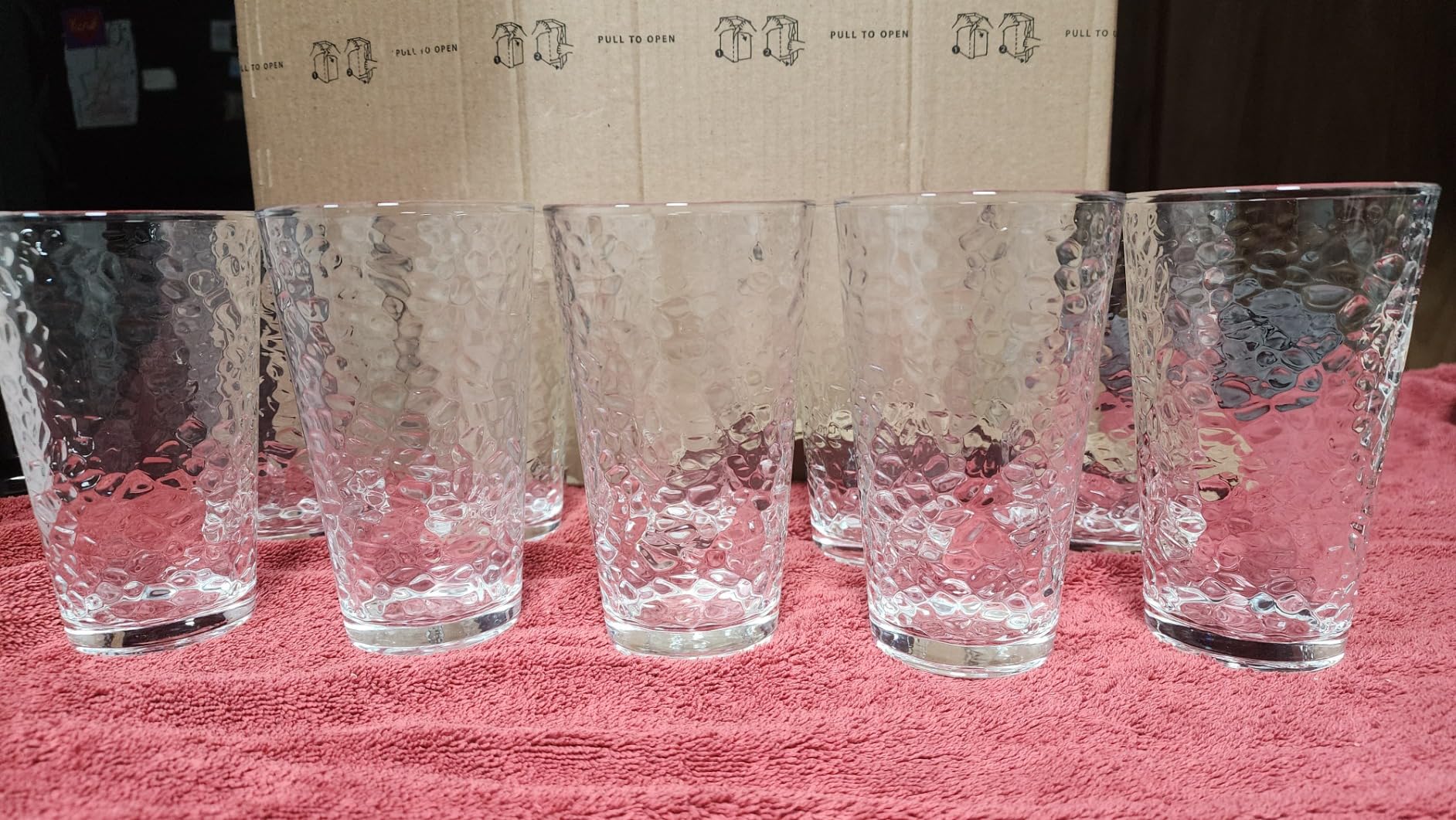 Set of 10 Hammered Glass Cups, 16oz. Dishwasher Safe Cocktail Drinking Glasses - Clear Heavy Base Stemmed Water Glasses, Tall Beer Glasses, Bar Glass, Juice, Iced Tea, Margarita, & Everyday Drinks. customer photo 1