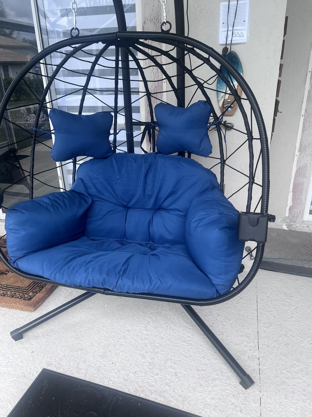 Double Egg Chair with Stand Hammock Swing Chair Foldable Hanging Loveseat, UV Resistant Removable Cushions, 700LBS Capacity for Bedroom, Balcony, Garden(BK-GR) customer photo 2