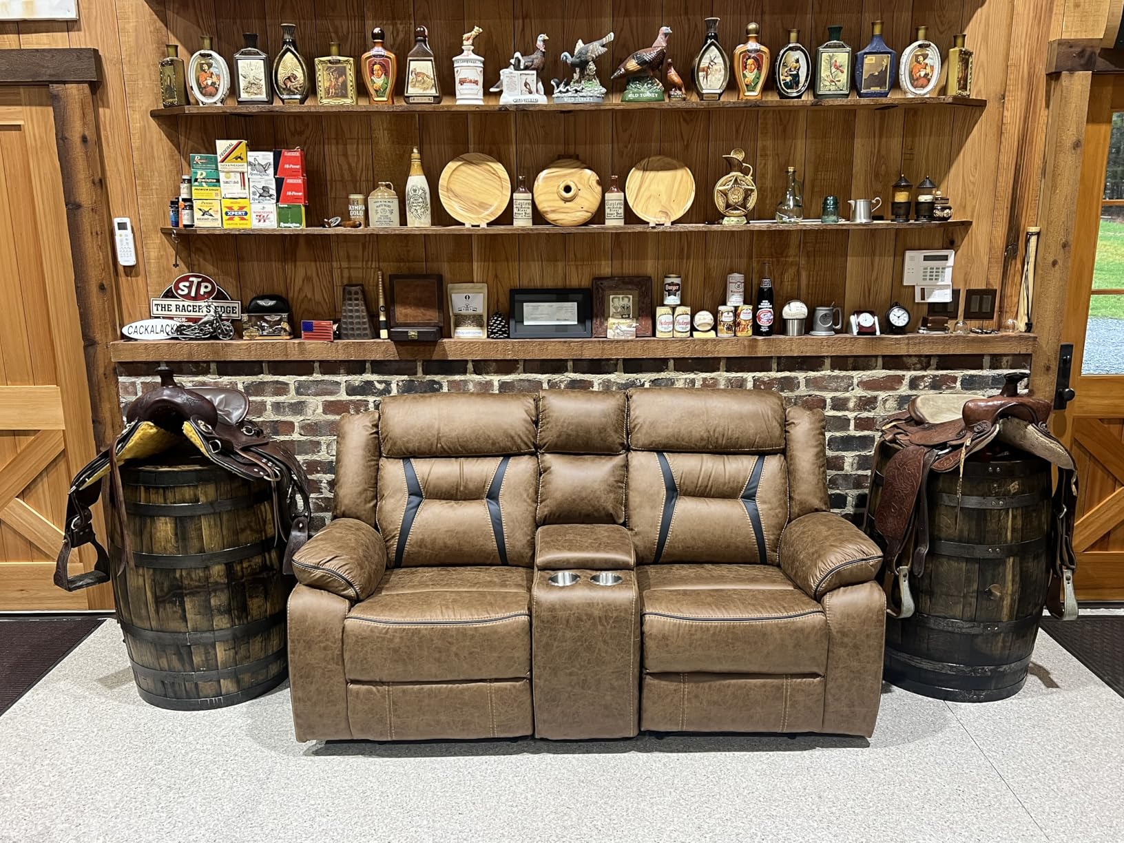 EBELLO Faux Leather Manual Reclining Sofa, 3 Seat Recliner Sofa Chair, Couch Furniture for Living Room, Furniture, Meeting Room, Dark Brown (3 Seat Sofa) customer photo 1