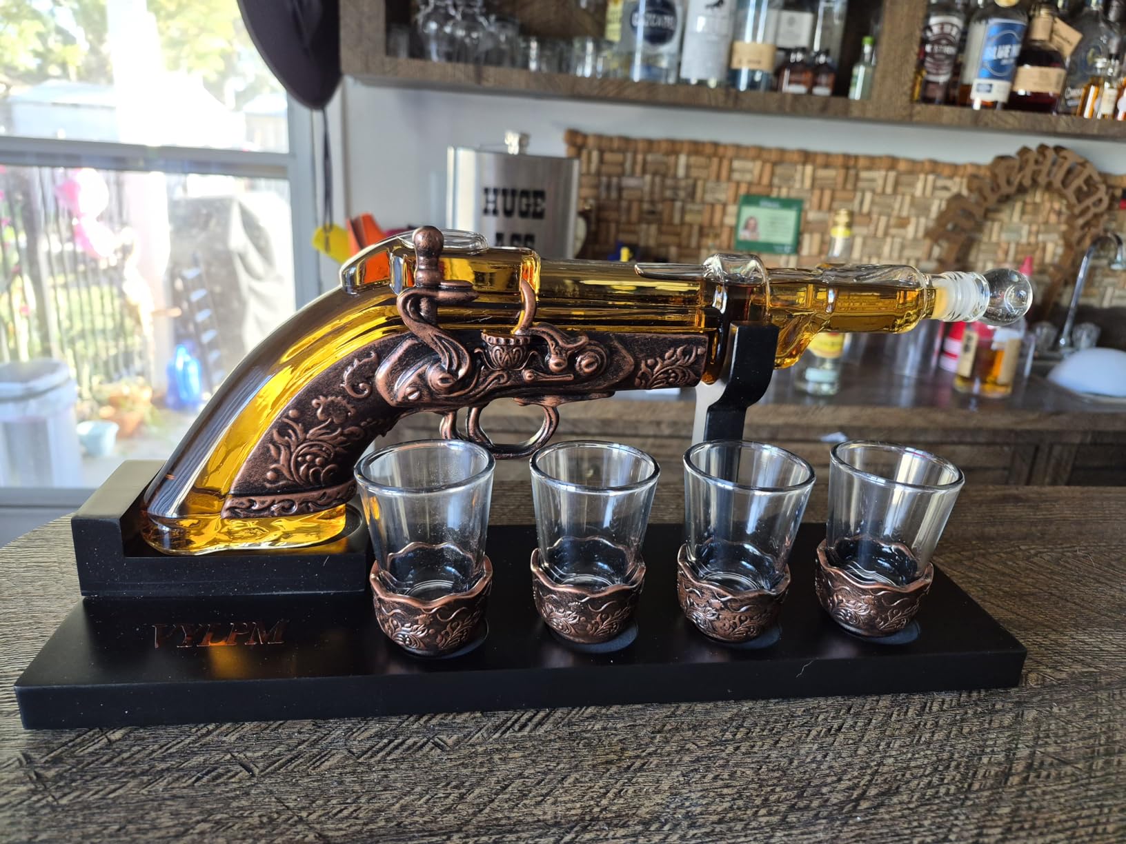 Gun Whisky Decanter Set with 4 Shot Glasses,Cool,Unique Gifts for Men Dad Boyfriends,Liquor Gun Decanter Set A Great Addition to Home Bar,Gun Liquor Dispenser Fun Conversation Starter customer photo 2