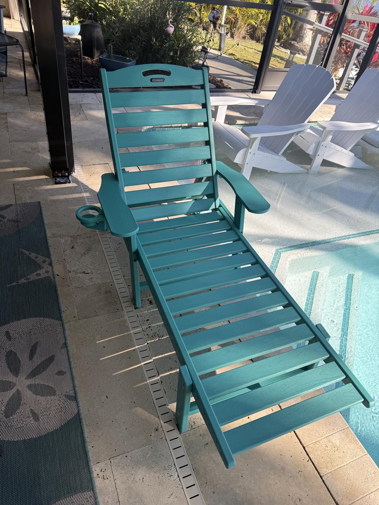 Ciokea Lounge Chair Outdoor, Oversized Chaise Lounge Chair with 5 Positions, HDPE, Patio Lounge Chair with Wheels & Cup Holder for Pool, Deck, Poolside, Teak customer photo 2