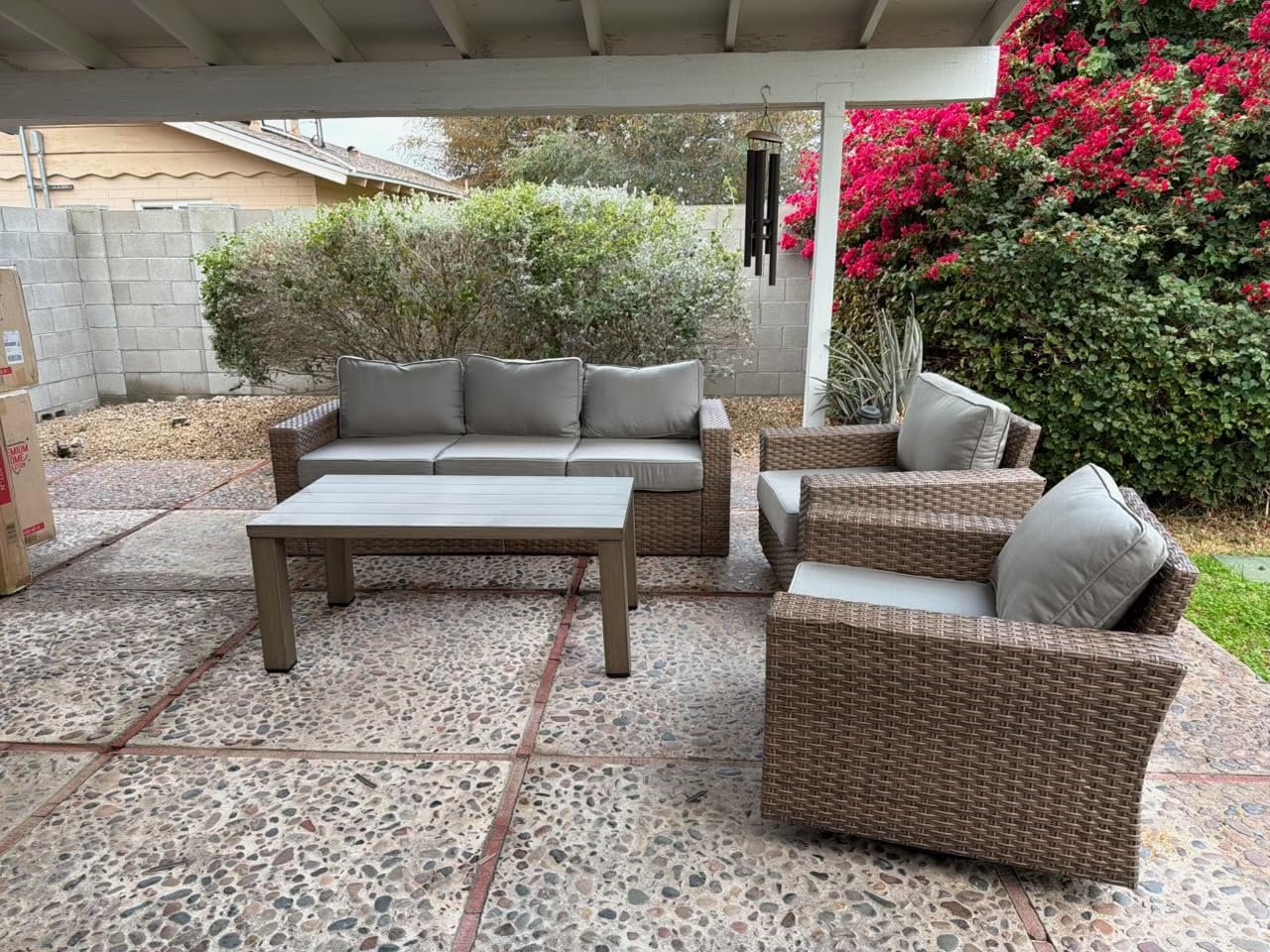 HERA'S HOUSE Patio Furniture Conversation Set, Outdoor Swivel Glide Wicker Chairs with 4.92