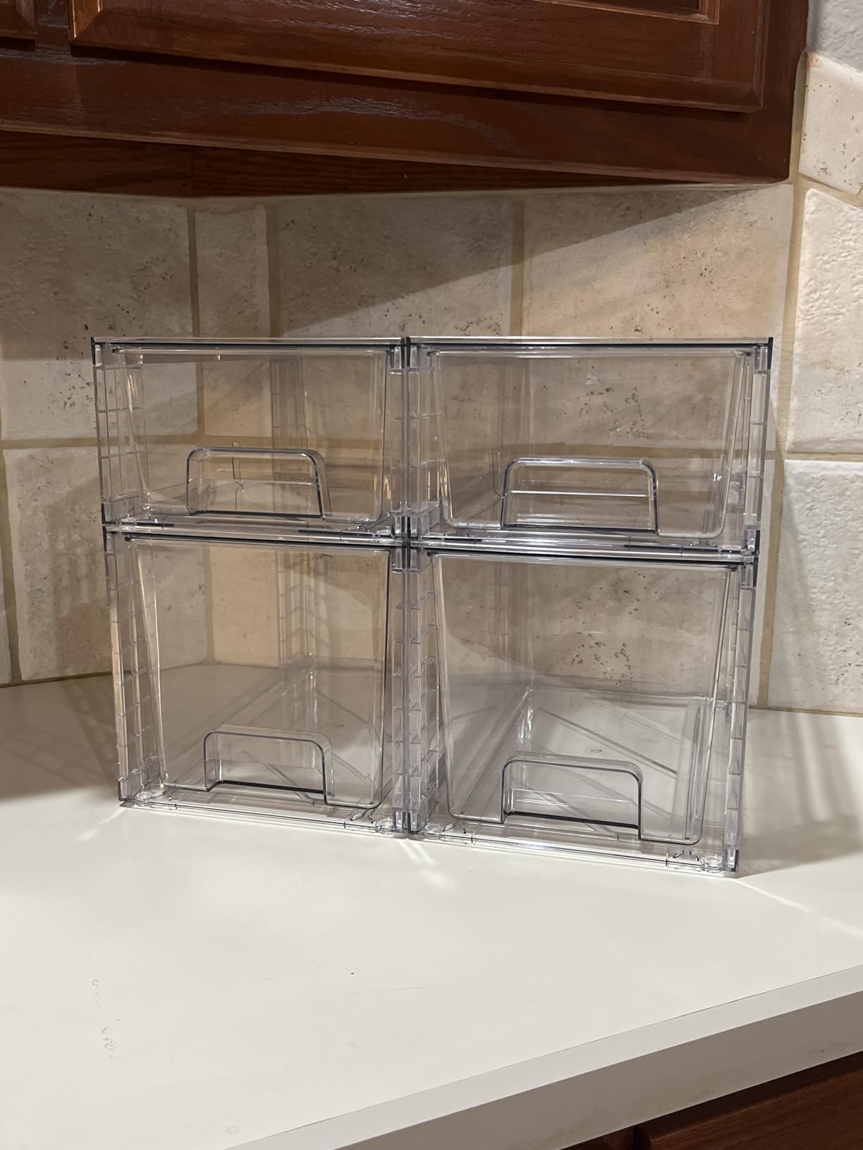 Vtopmart 4 Pack Clear Stackable Storage Drawers,Under Sink and Kitchen Organizers Storage,Easy to Assemble Plastic Drawers for Baby Bottle,Medicine, Bathroom,Cabinet and Pantry Organization customer photo 2
