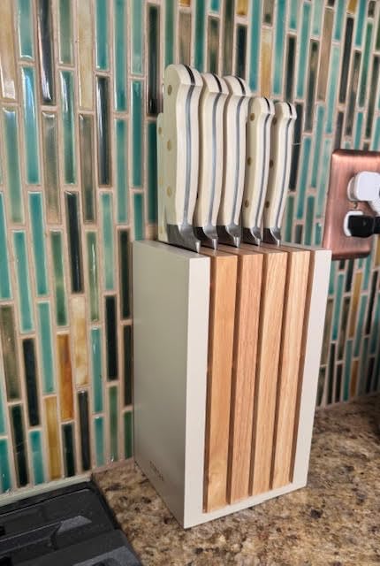 CAROTE 15Piece Knife Set, Kitchen Knife Block Set, Elegant White Ceramic-Coated Blades with Stylish Wooden Block for Modern Culinary Excellence customer photo 1