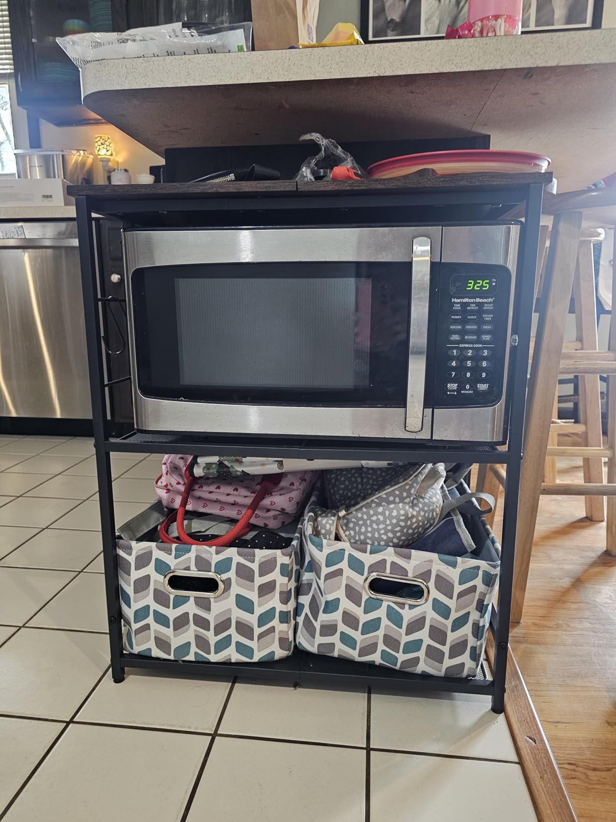 Rolling Kitchen Microwave Cart, 3 Tier Microwave Table Stand with Storage, Kitchen Utility Cart on Lockable Wheels, Small Coffee Cart Shelf Rack Organizer for Living Room Office, Balcony customer photo 2