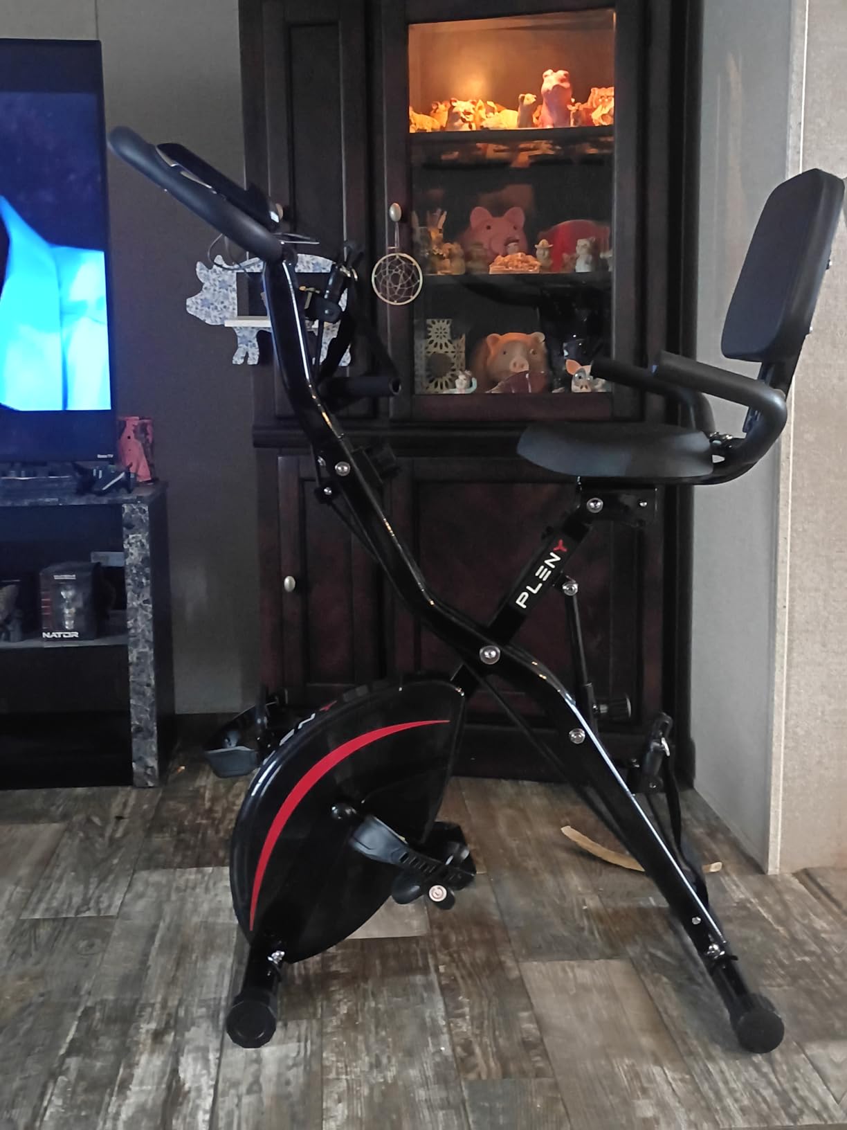Pleny Folding Exercise Bike, 5 IN 1 Stationary Bikes for Home 6.6 LBS Flywheel, 330LB Weight Capacity Back Support Cushion Indoor Workout Cycling Bike for Home Gym customer photo 1