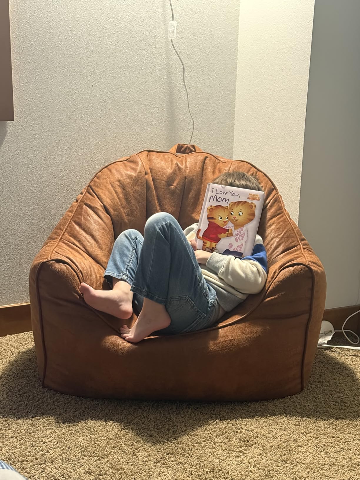 Big Joe Hug Bean Bag Chair, Tan, Vegan Suede, Kids and Teens, 3 feet customer photo 1
