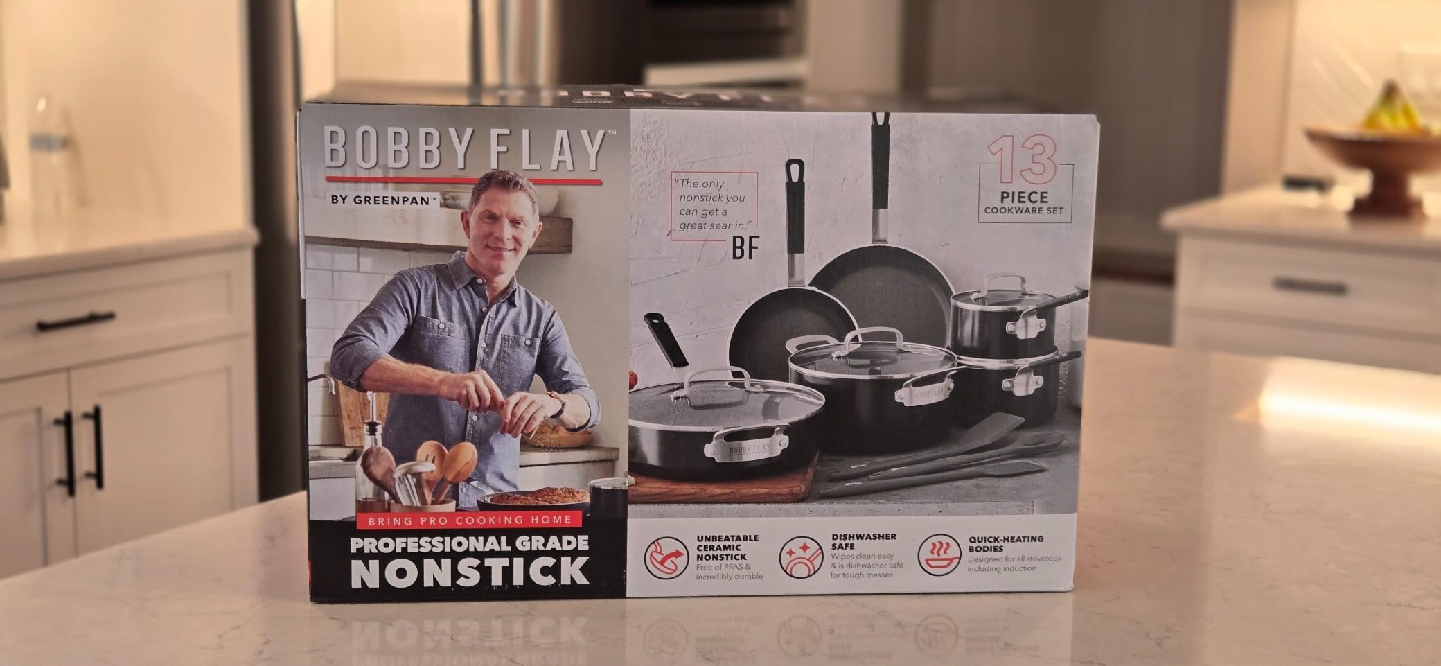 GreenPan x Bobby Flay 13 Piece Nonstick Cookware Pots and Pans Set, PFAS-Free Diamond Ceramic, Induction Suitable, Easy Clean Dishwasher & Oven Safe, Stay-Cool Silicone Handles, Glass Lids, Graphite customer photo 2