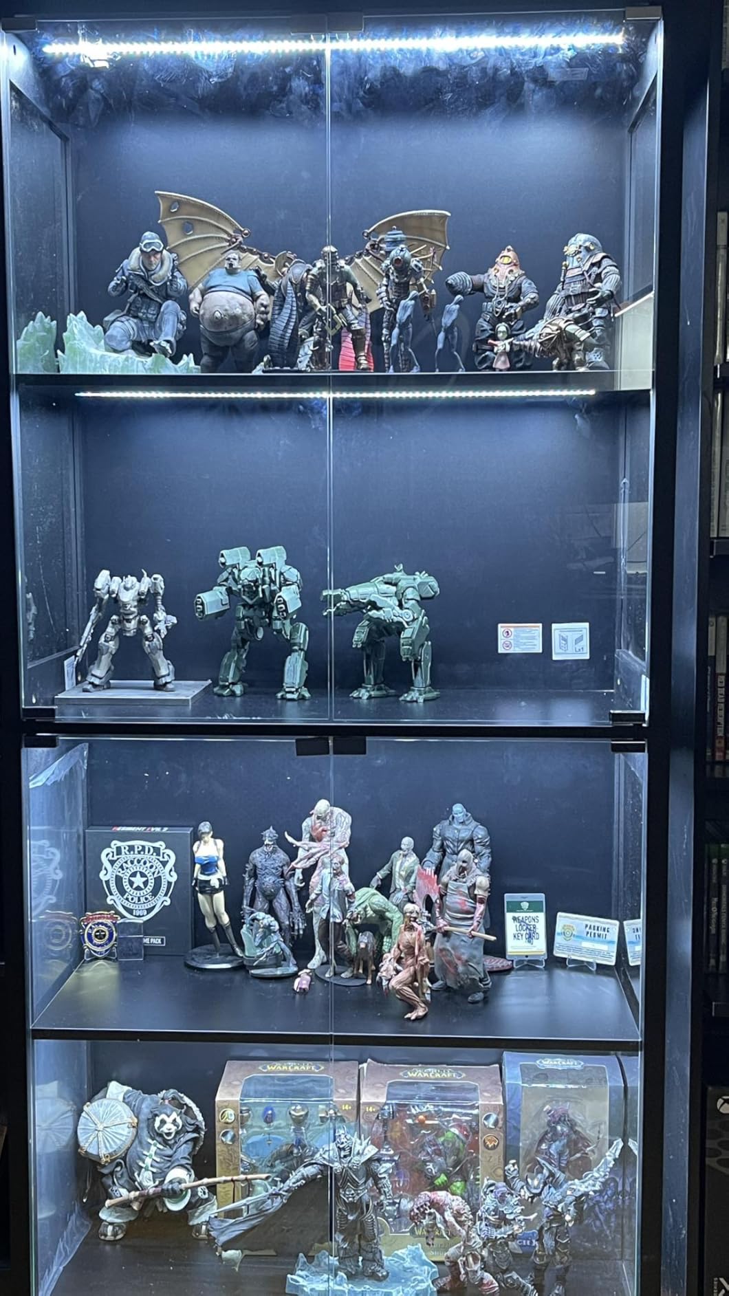Display Cabinet with Glass Doors, 4-Tier Curio Cabinet with 3 Color Lights for Collectibles, Glass Display Case with Human Body Sensor, Bookcase with 4 Shelves, Storage Cabinets, Black customer photo 1