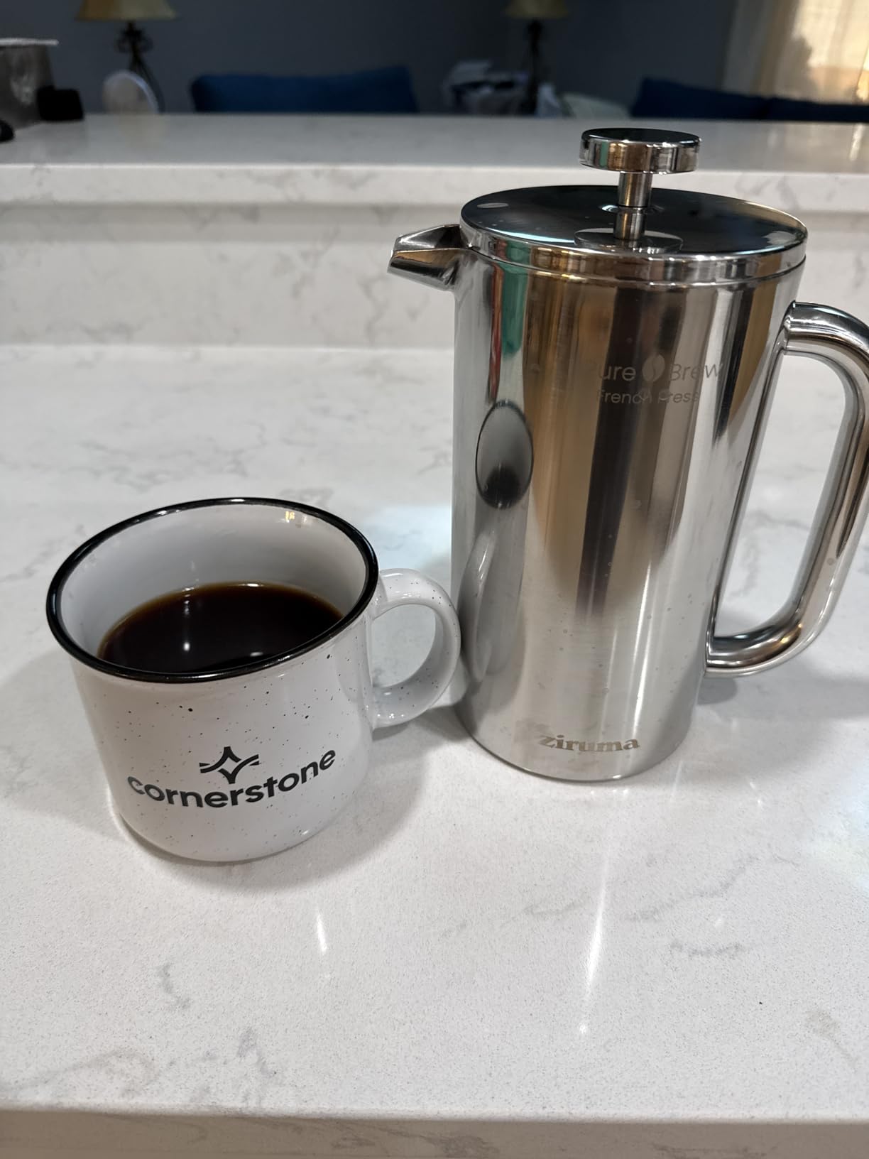 Ziruma Non-Toxic French Press, Surgical Stainless Steel Coffee Press, Plastic-Free, Heavy Metal-Free, No Endocrine Disruptors, 34 Oz, Double Wall, 4-Layer Filter, Portable Coffee Maker customer photo 2