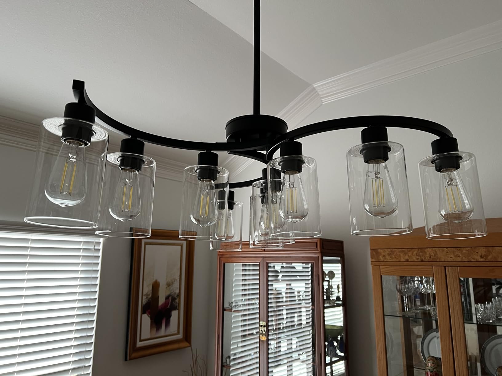 6-Light Brushed Nickel Chandeliers for Dining Room Light Fixtures Over Table, Adjustable Height Hanging Industrial Pendant Lighting for Kitchen Island Bedroom, Clear Glass Shade customer photo 1