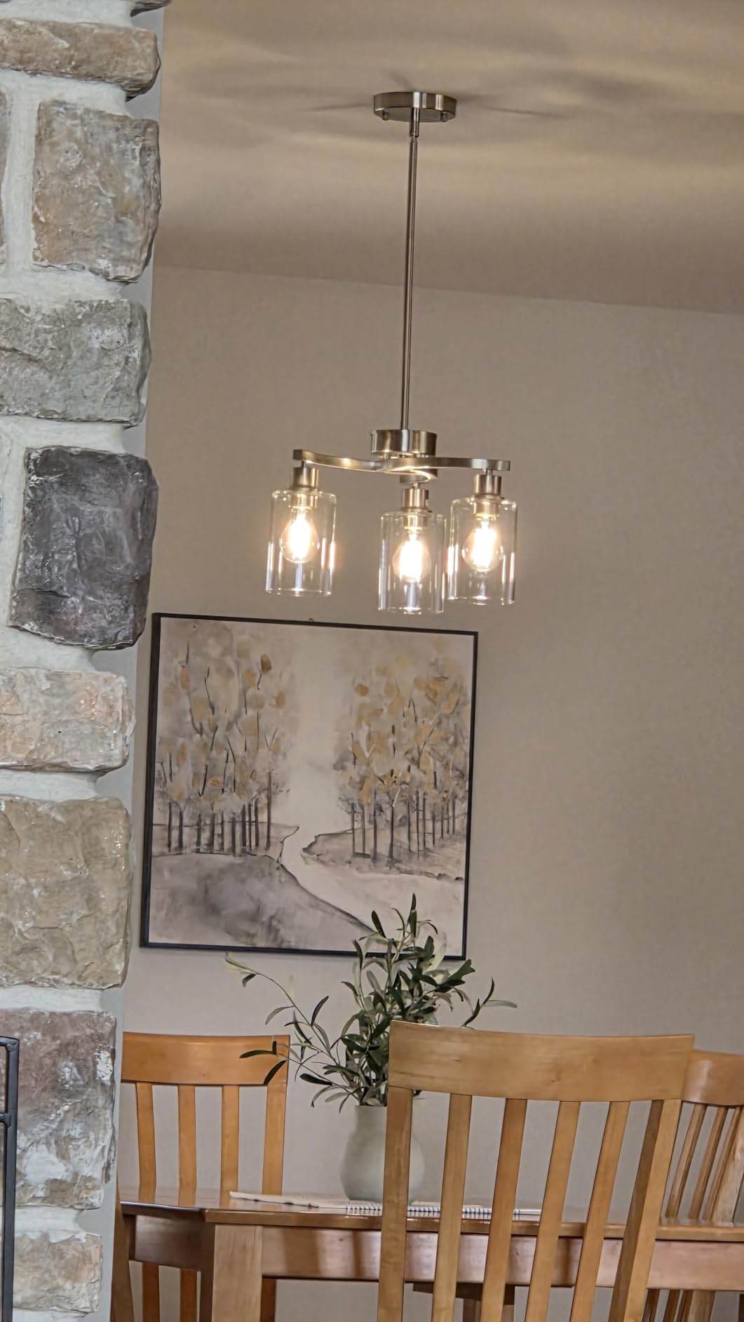 6-Light Brushed Nickel Chandeliers for Dining Room Light Fixtures Over Table, Adjustable Height Hanging Industrial Pendant Lighting for Kitchen Island Bedroom, Clear Glass Shade customer photo 2