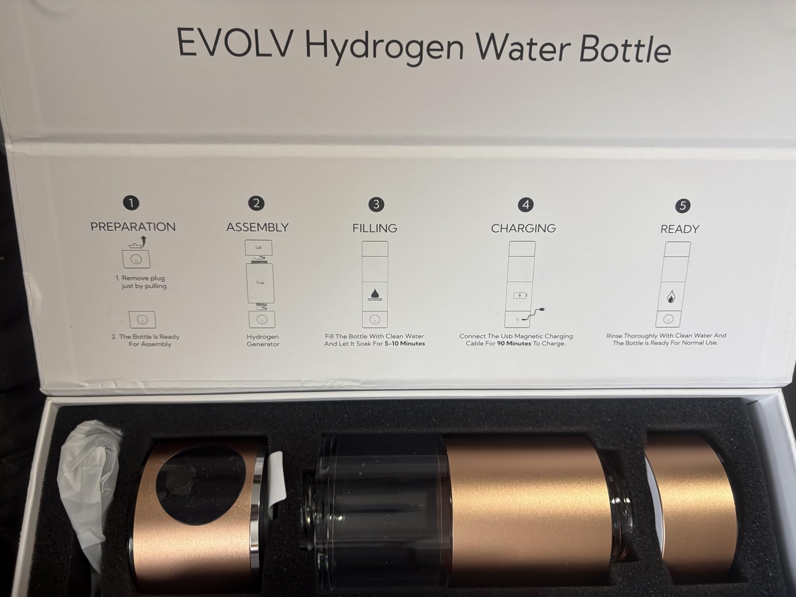 EVOLV Hydrogen Water Bottle Generator - SPE & PEM Water Ionizer 5PPM, Highest Concentrated Dose - 8oz Hydrogenated Water Bottle for Improved Energy & Inflammation Support - Convenient & Easy to Use customer photo 1