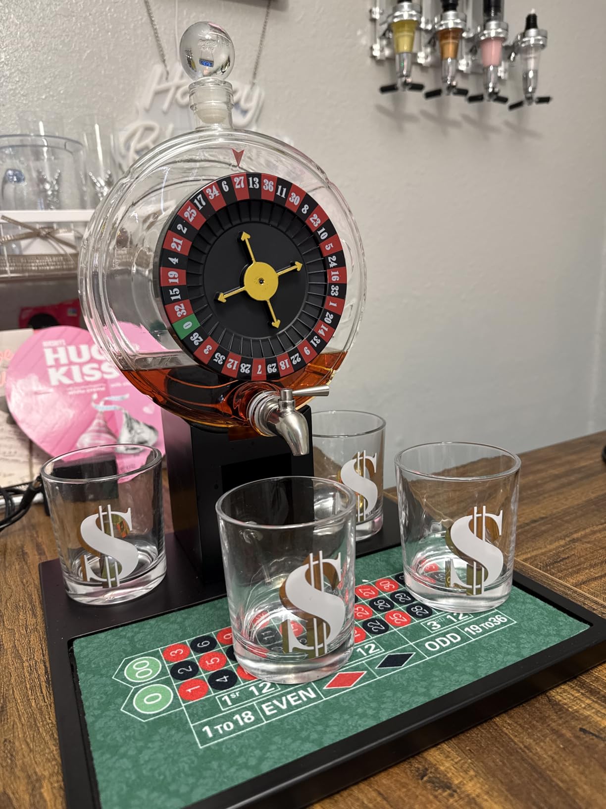 Kollea Roulette Whiskey Decanter Set, 60.9 Oz Casino-Style Slot Decanter with 4 Dollar Glasses, New Year Birthday Gifts for Men Dad, Him, Liquor Dispenser for Anniversary, Bar, Poker Night, Men Cave customer photo 1