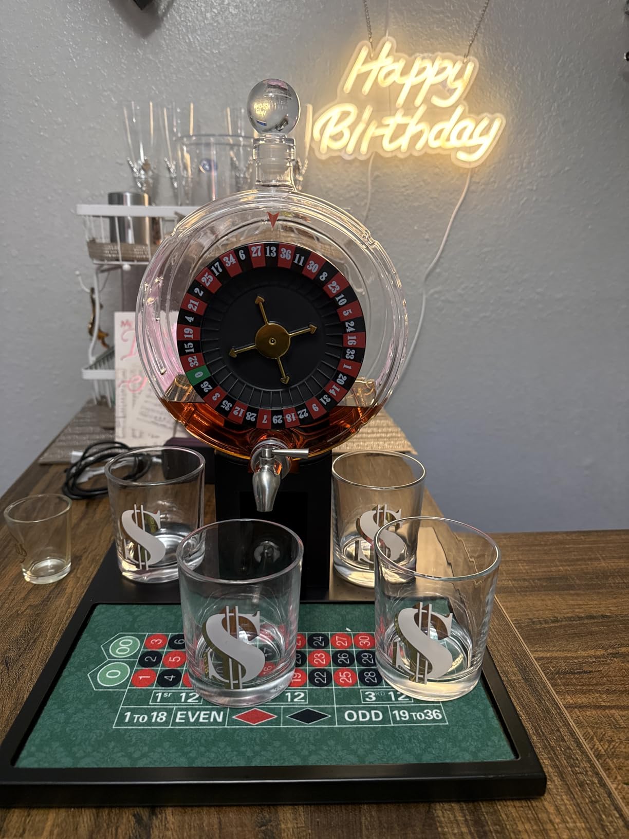 Kollea Roulette Whiskey Decanter Set, 60.9 Oz Casino-Style Slot Decanter with 4 Dollar Glasses, New Year Birthday Gifts for Men Dad, Him, Liquor Dispenser for Anniversary, Bar, Poker Night, Men Cave customer photo 2