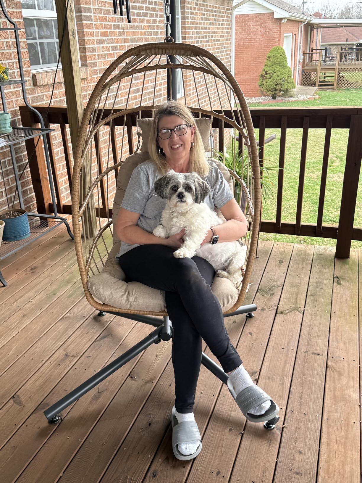 SWITTE Egg Chair Outdoor with Stand, Indoor Wicker Hanging Egg Swing Chair with Cushion, 350lbs Capacity for Patio, Bedroom, Garden - Dark Grey customer photo 1