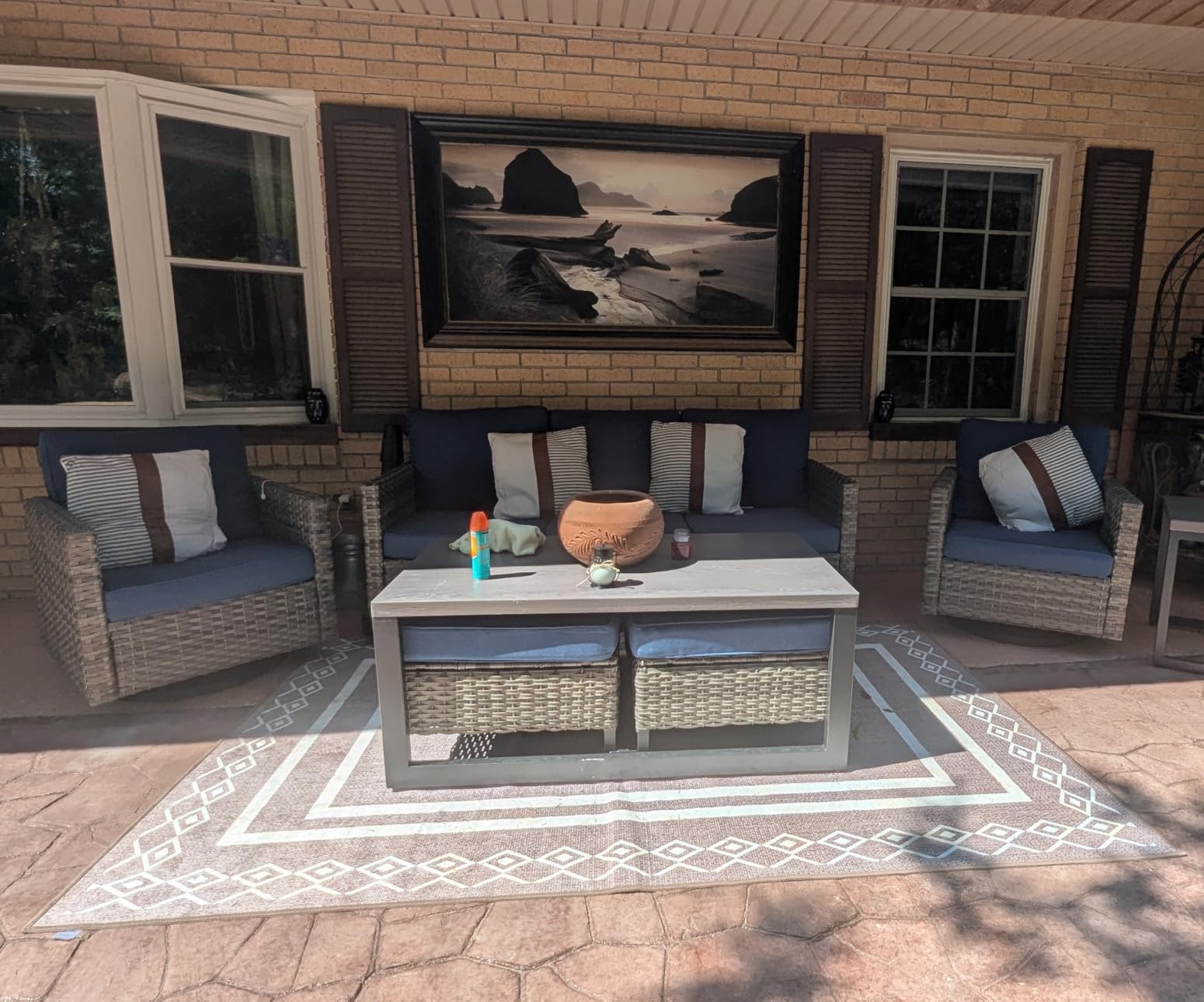 5 Piece Wicker Patio Furniture Set - Outdoor Swivel Rocker Chairs Set with 3 Seat Sofa and Ottomans, Small Patio Conversation Sets Proch Furniture for Balcony Deck - Brown/Beige customer photo 1