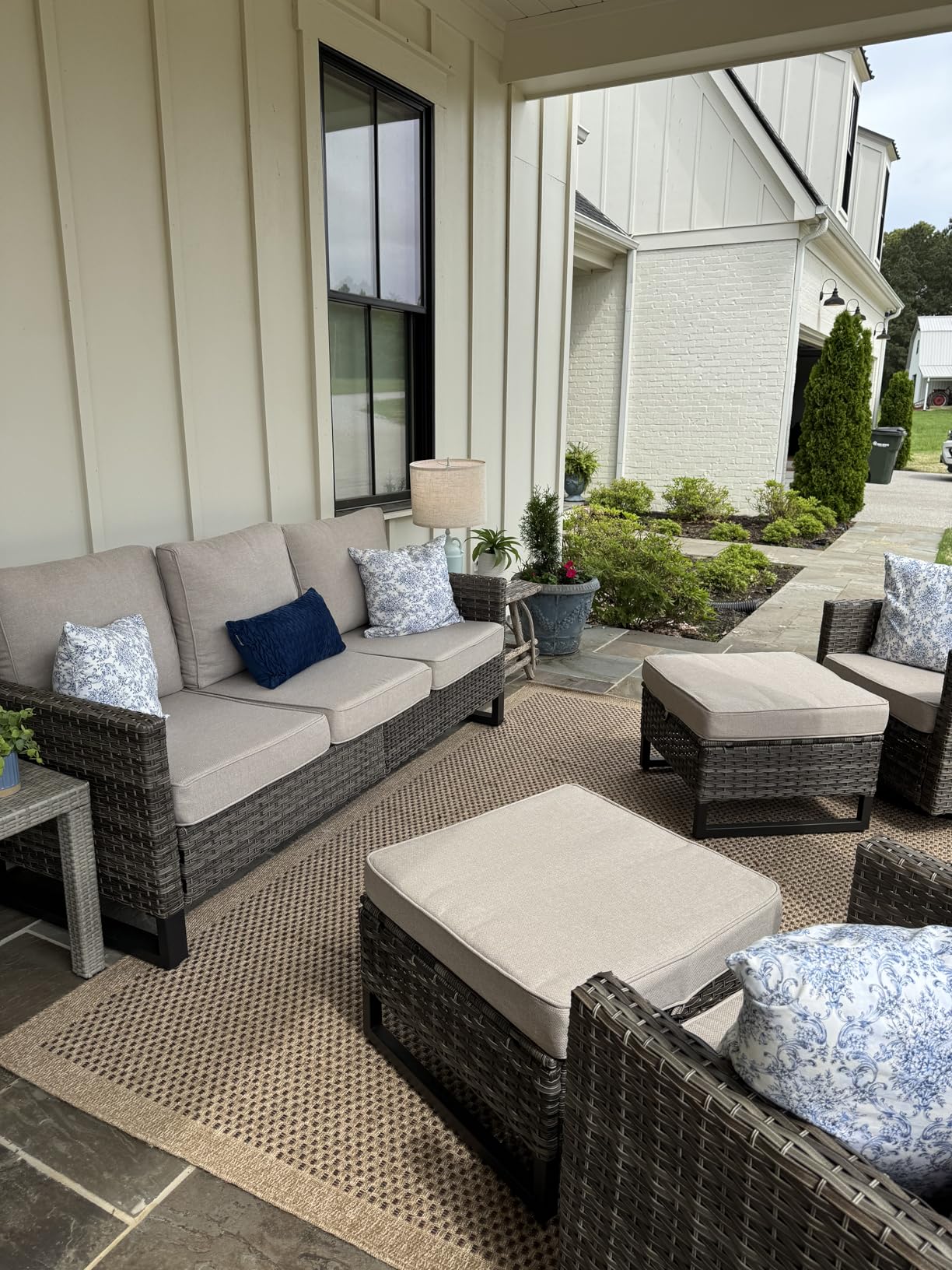 5 Piece Wicker Patio Furniture Set - Outdoor Swivel Rocker Chairs Set with 3 Seat Sofa and Ottomans, Small Patio Conversation Sets Proch Furniture for Balcony Deck - Brown/Beige customer photo 2