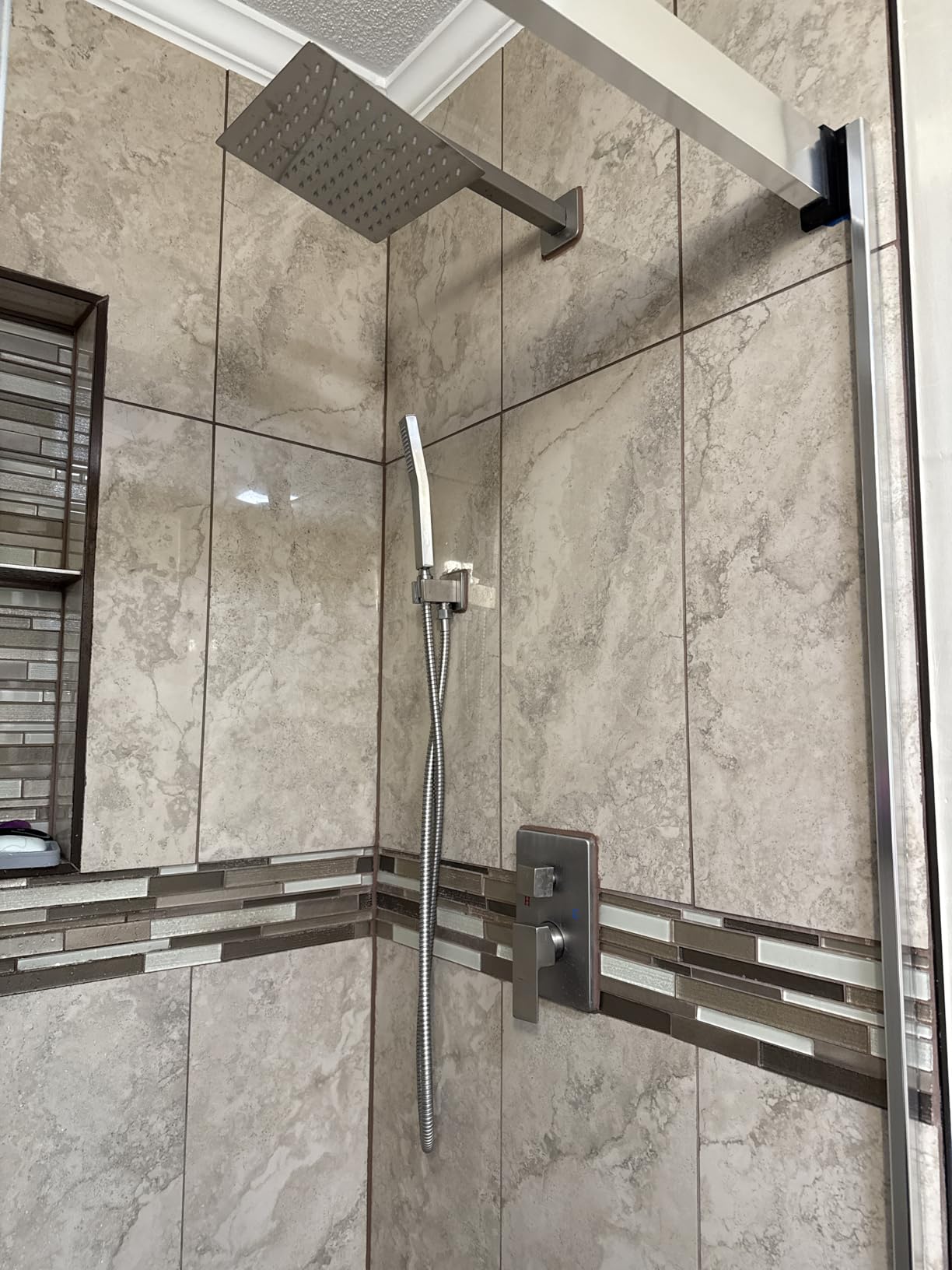 Aolemi Shower Faucet Set Rain Shower System with Handheld Spray Bathroom Shower Combo Rough-in Valve and Shower Trim Kit Included Matte Black 8 Inch Wall Mount Shower Head customer photo 2