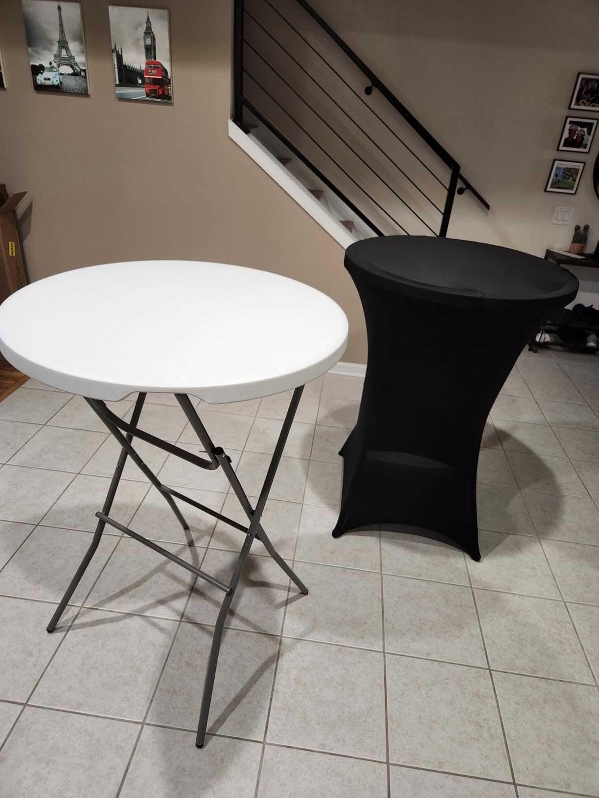 Cocktail Table 28in Folding Round High Top Indoor Outdoor with Removable Legs, Tall Bistro Foldable Bar Height Table for Parties, Patio, Backyard, Dining Room, Events, Black- 2PCS customer photo 2