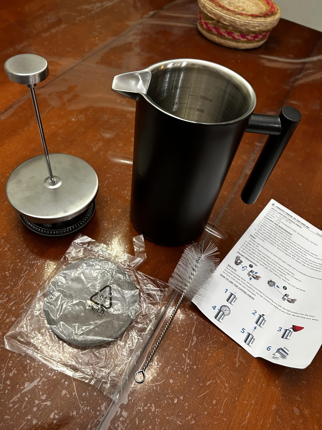 34 OZ Large French Press, Premium Stainless Steel Sturdy Insulated French Press Coffee Maker, 4-8 Cups French Coffee Press, Tea Presses for Home Kitchen Caming Loose Tea, Elegant Black customer photo 1