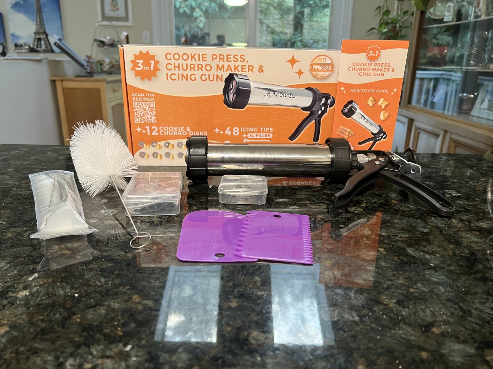 KneadEat Premium 68pc Churro Maker - Spritz Cookie Press Gun Kit - Icing Gun. 12 Cookie and Churro Discs. 48 Icing Tips. XL Filler. Piping Bag. Brushes. For Churros, Cookies and Cake Decorating. customer photo 2