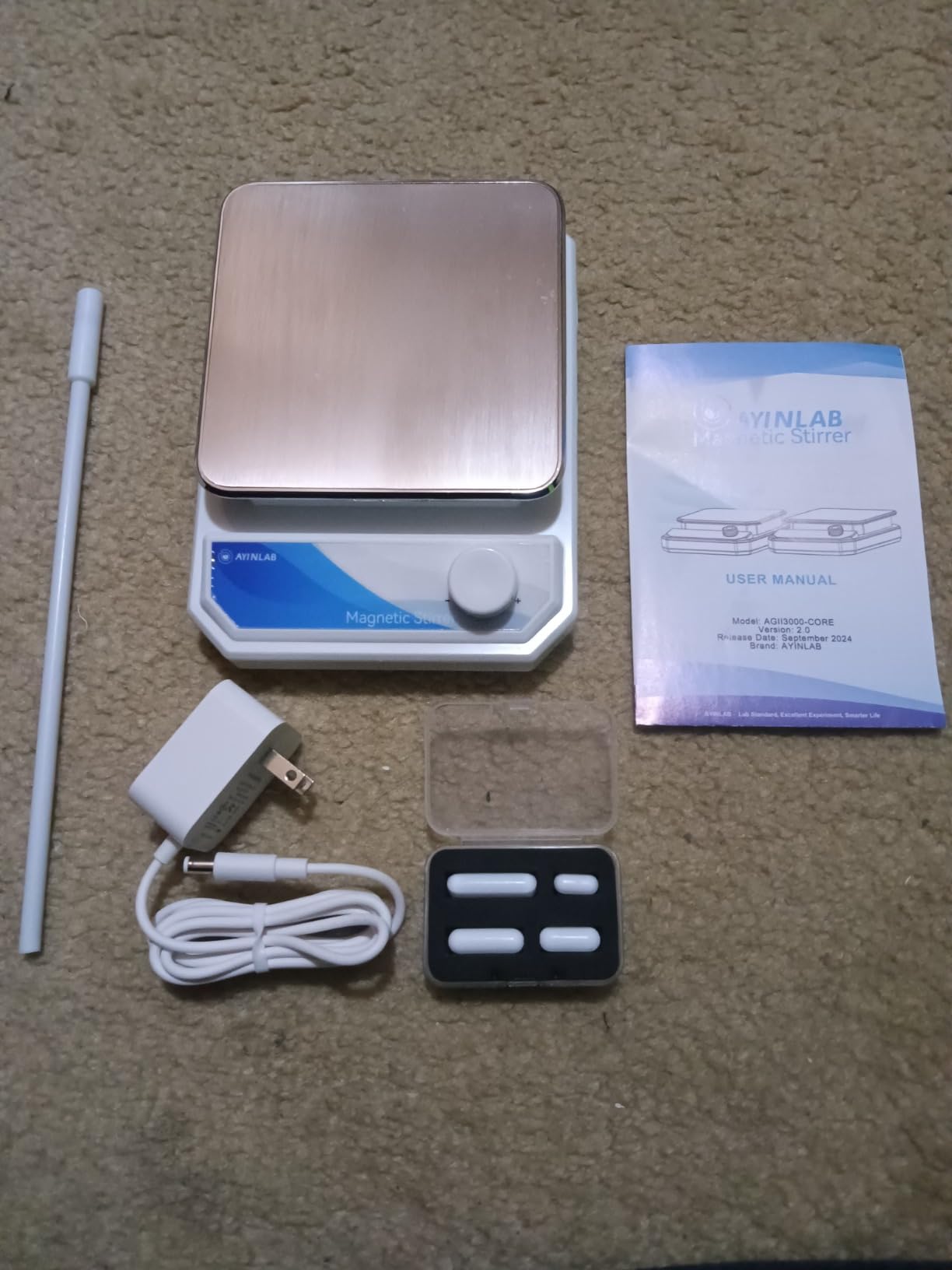 Magnetic Stirrer Set(4 Stir Bars & a Retriever), Strong Magnetic Stir Plate 3000rpm with Speed Control for Liquid Mixing, Magnetic Mixer for Chemistry, Lab, Yeast Starter, Drinks & DIYs customer photo 1