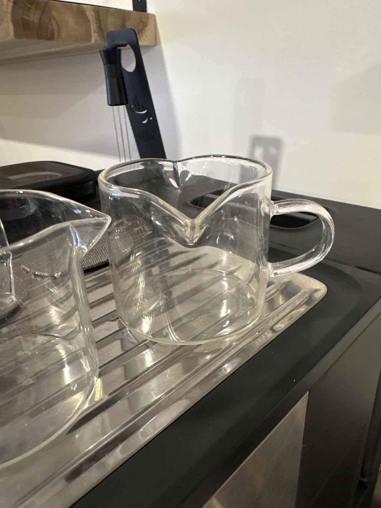 Espresso Cups Set of 2, 4 Oz Espresso Shot Glass with Handle Double Spout Cups Clear Glass Milk Cup Coffee Accessories Great for Making Coffee Desserts Salad Dressing customer photo 1