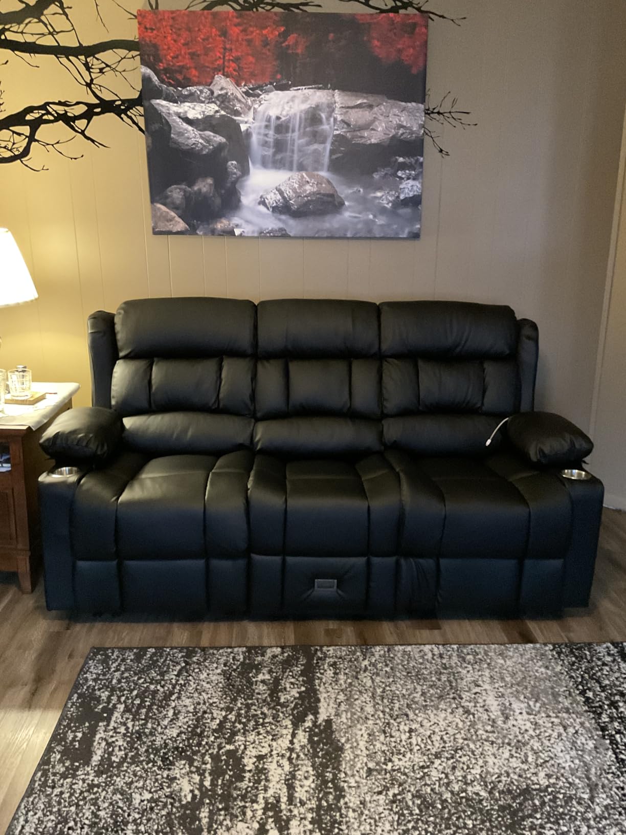Loveseat Recliner Sofa, Flip Middle Backrest Design 3 Seat Reclining Sofa with Storage Drawer, USB Ports & Cup Holders, Manual Couch for Living Room/RV (Gray) customer photo 2