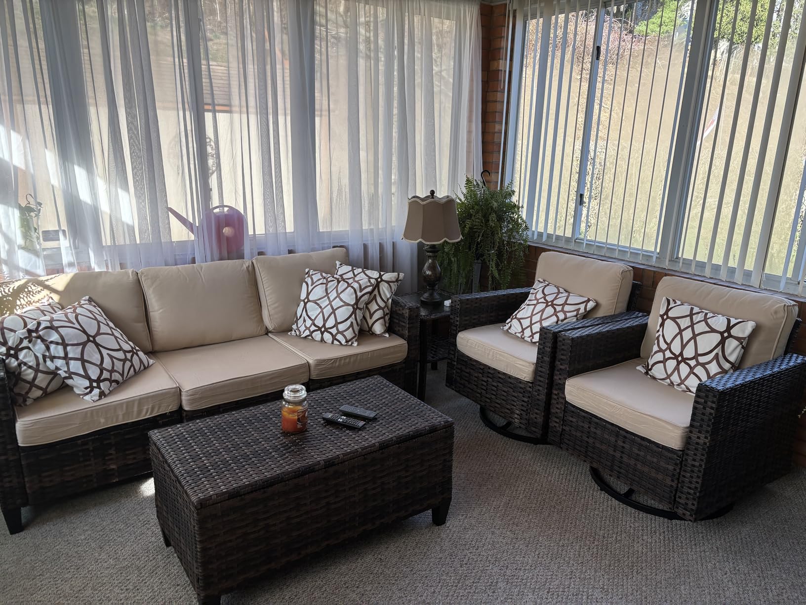UDPATIO Patio Furniture Set, 5 Pieces Outdoor Conversation Sets with Rocking Swivel Chairs, Wicker Rattan Outdoor Sofa Set with Storage Table and Waterproof Covers for Backyard, Deck, Porch, Navy customer photo 1