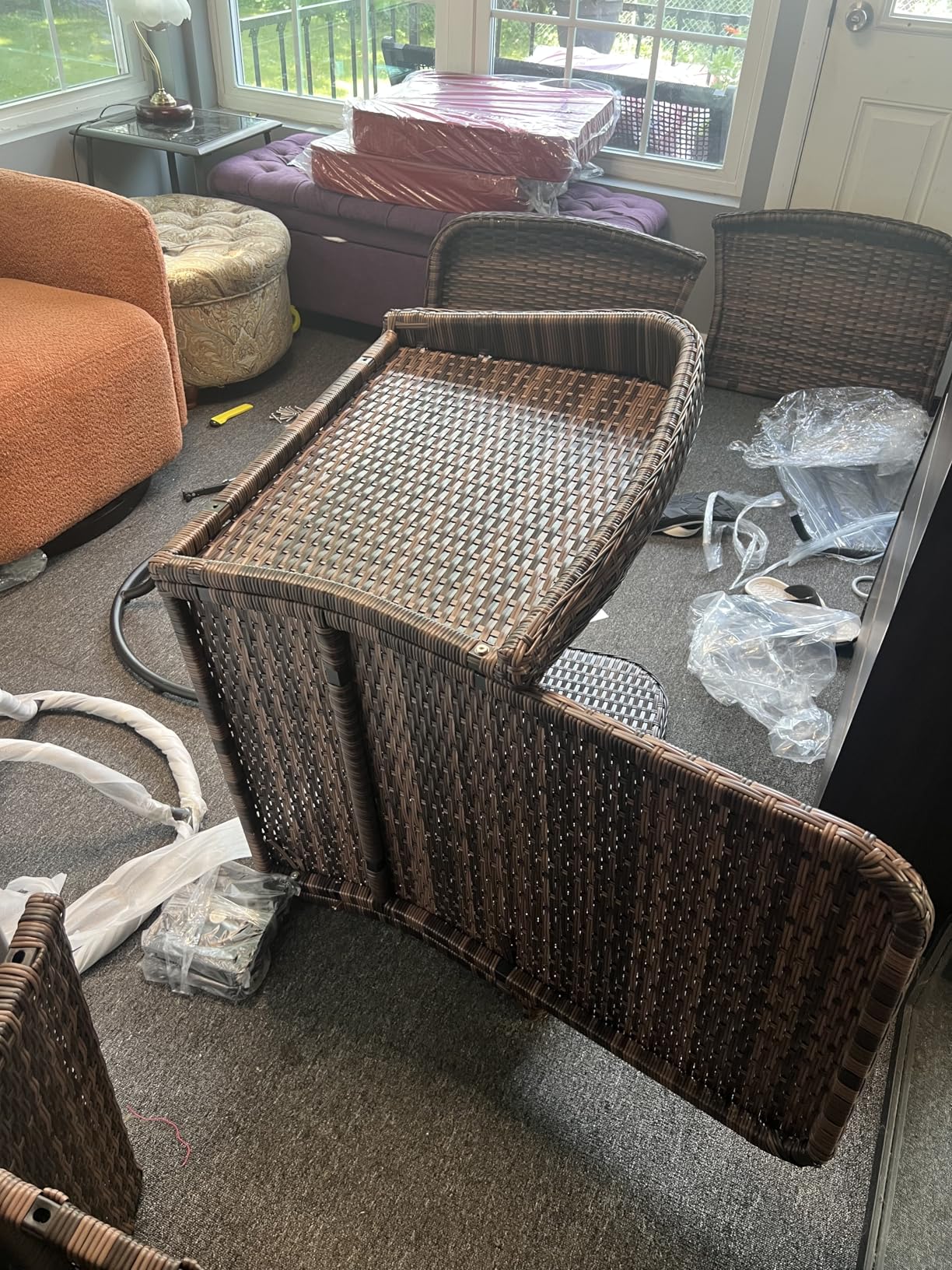 Luxury Outdoor Swivel Wicker Glider Patio Chairs with Table Set, Overstuffed Washable Cushions, Ideal for Porch, Balcony, Deck, Brown Rattan and Beige Cushion customer photo 2