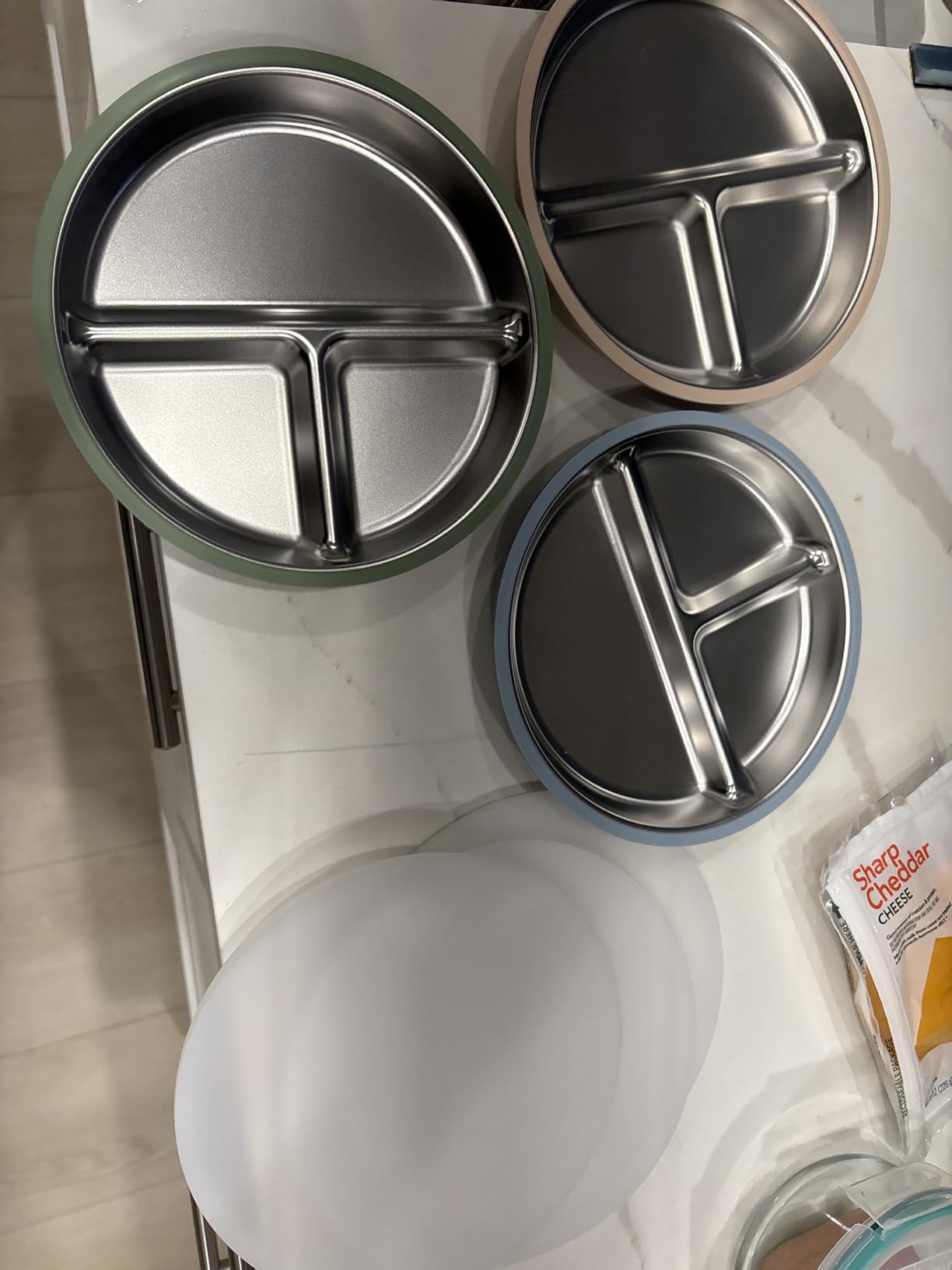 PandaEar 3 Pack Stainless Steel Baby Suction Plates, Divided Toddler Plate for Baby Led Weaning Supplies, Non-Slip Toddler Baby Feeding Set Dishwasher Safe (Blue/Green/Brown) customer photo 2