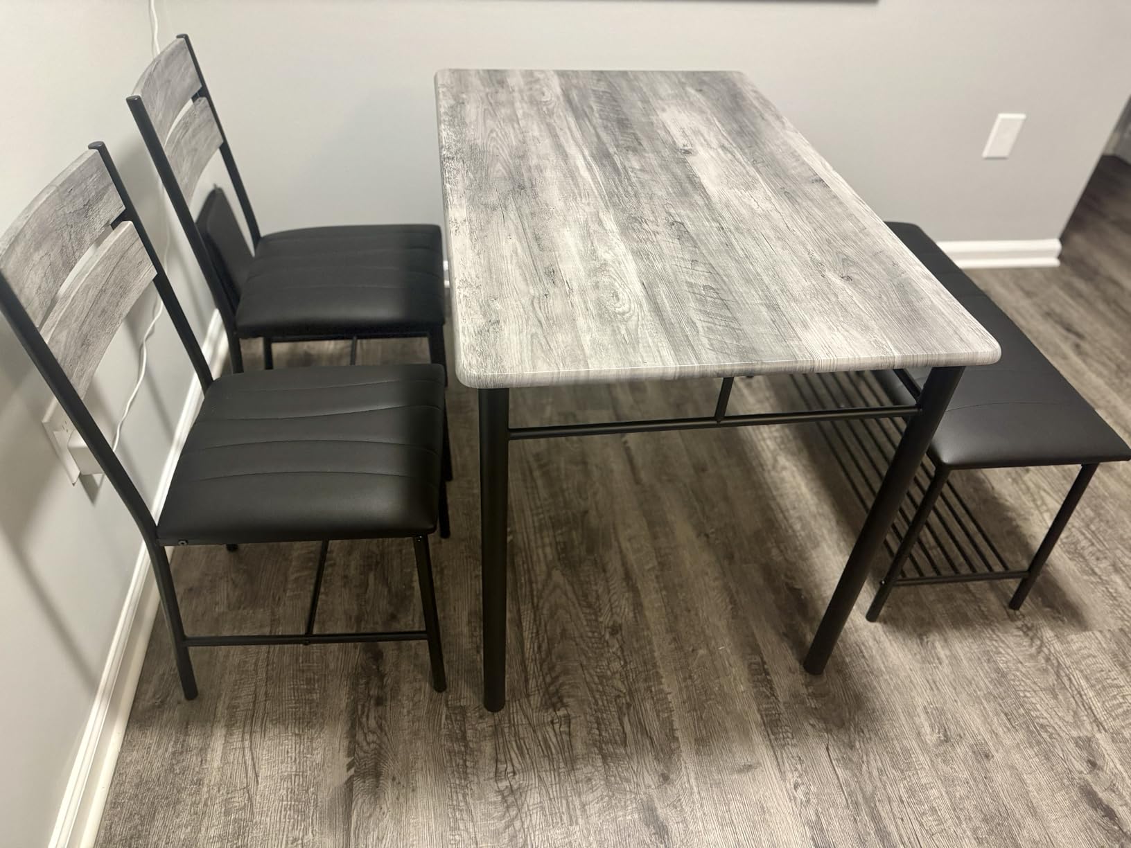 IRONCK Dining Table Set for 4, Kitchen Table with Upholstered Bench and 2 Chairs, Kitchen Table and Chairs Set for Small Space, Apartment, Gray customer photo 1