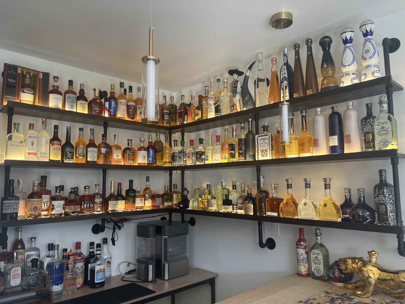 47.2in Large Wine Rack with LED Light Solid Wood Wall Mounted Wine Rack, 3-Tiers Liquor Bottles Floating Shelves Display Storage Organizer for Home Bar & Dining Room (120cm/47.2in) customer photo 2