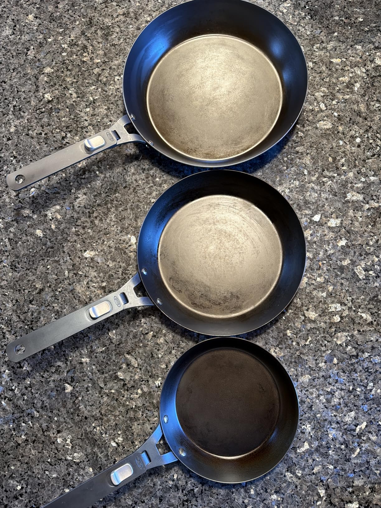 OXO Outdoor 8 Piece Camping Cookware Set, 10 Inch Pre-Seasoned Carbon Steel Frying Pan Skillet, 2.25QT and 5QT Stainless Steel Saucepans with Lids, Removeable Handle, Trivet, Travel Bag, Space-Saving customer photo 1